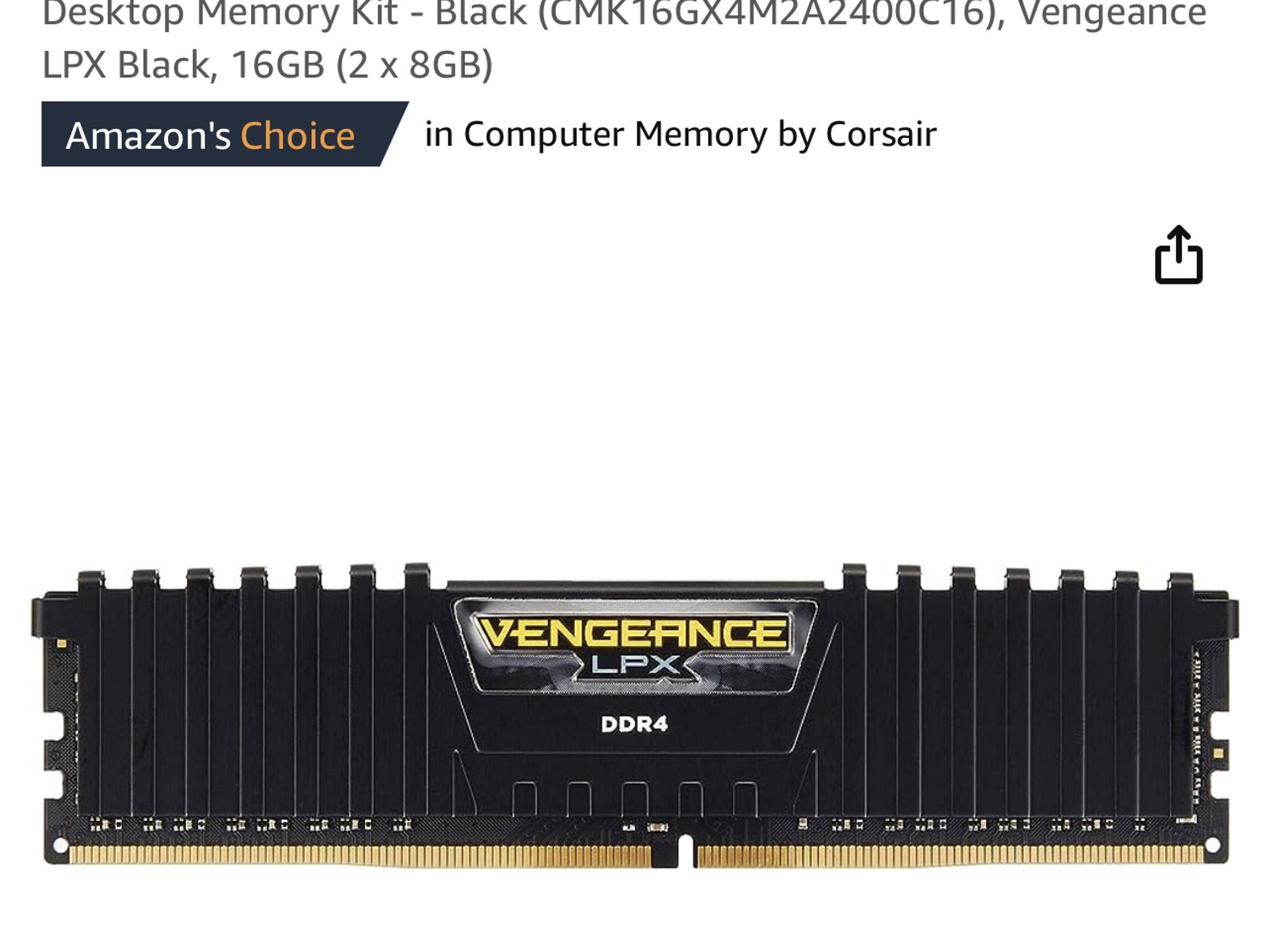 Corsair Vengeance LPX 16GB (2x8GB) DDR4 DRAM 2400MHz C16 Desktop Memory Kit