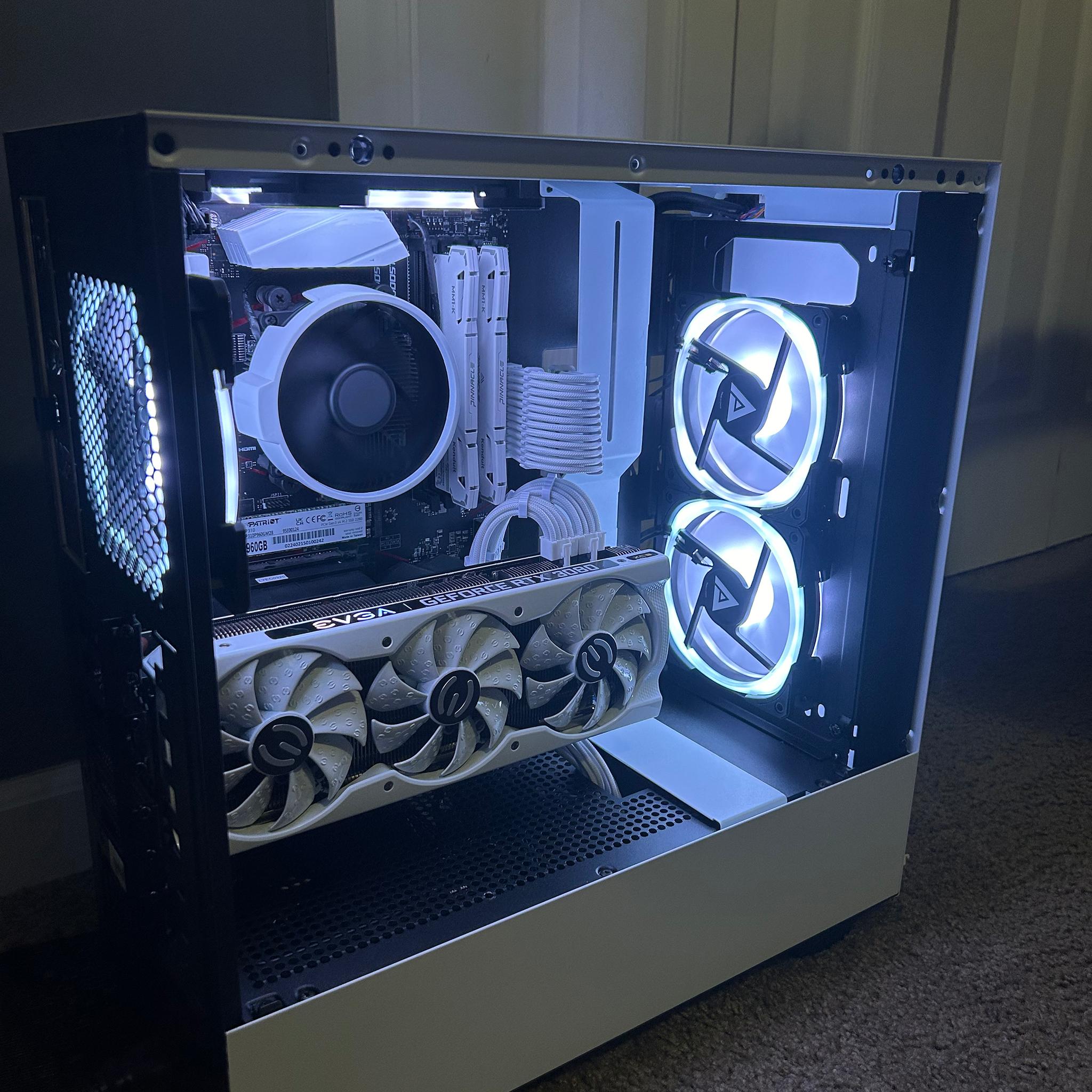 NZXT, RTX 3080/5600x, white and black rgb, vertical mount, 1TB Gaming PC