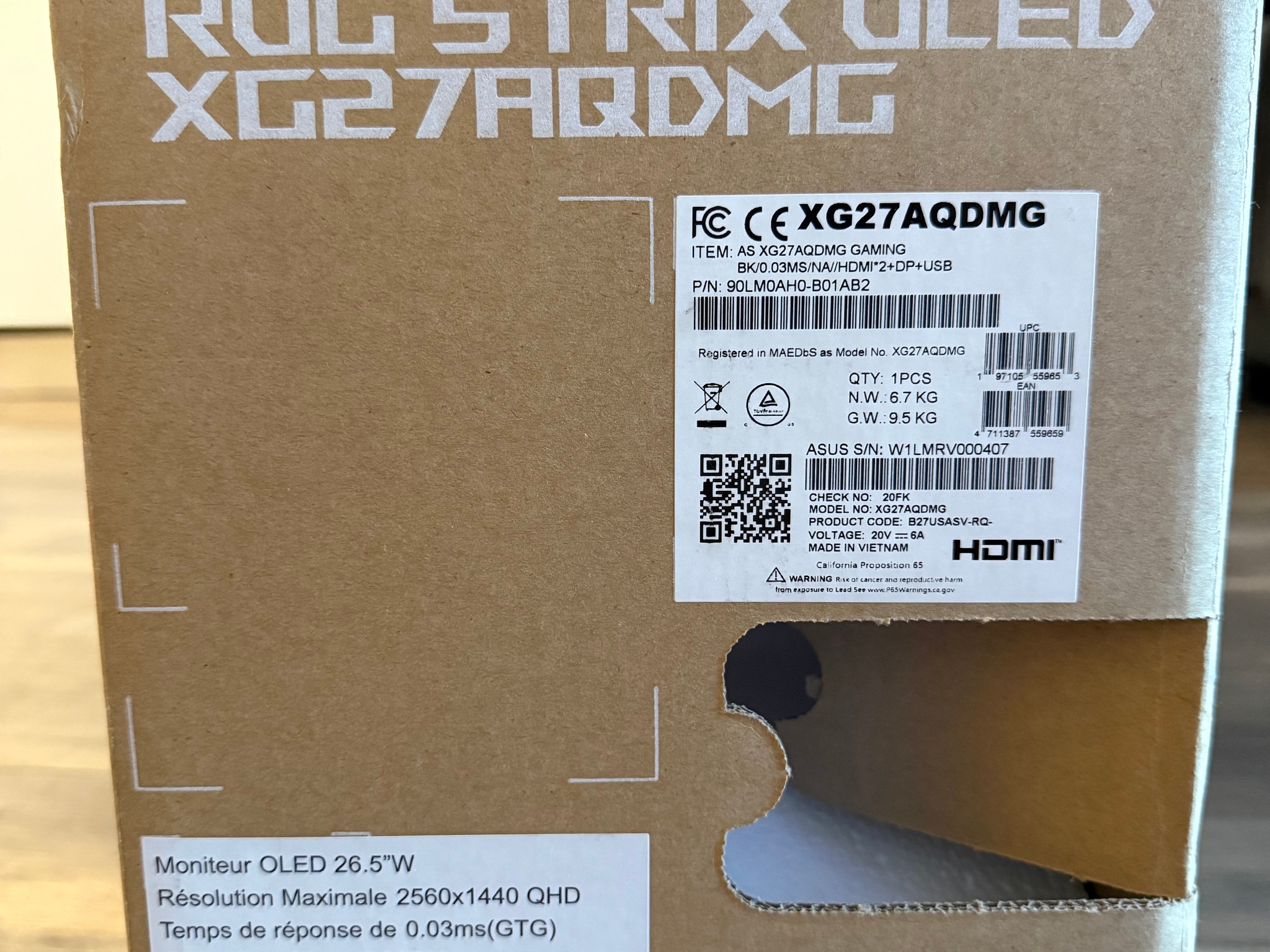 NEW in Box! ASUS ROG Strix OLED 26.5" 1440p HDR 240 Hz Gaming Monitor