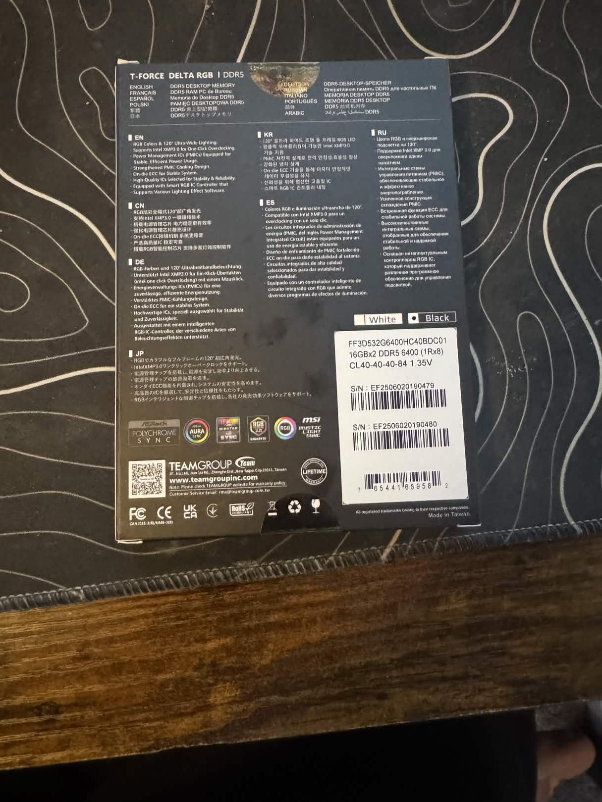 Sealed In Box! Black T-Force Delta 32GB 6400MHz DDR5 RAM