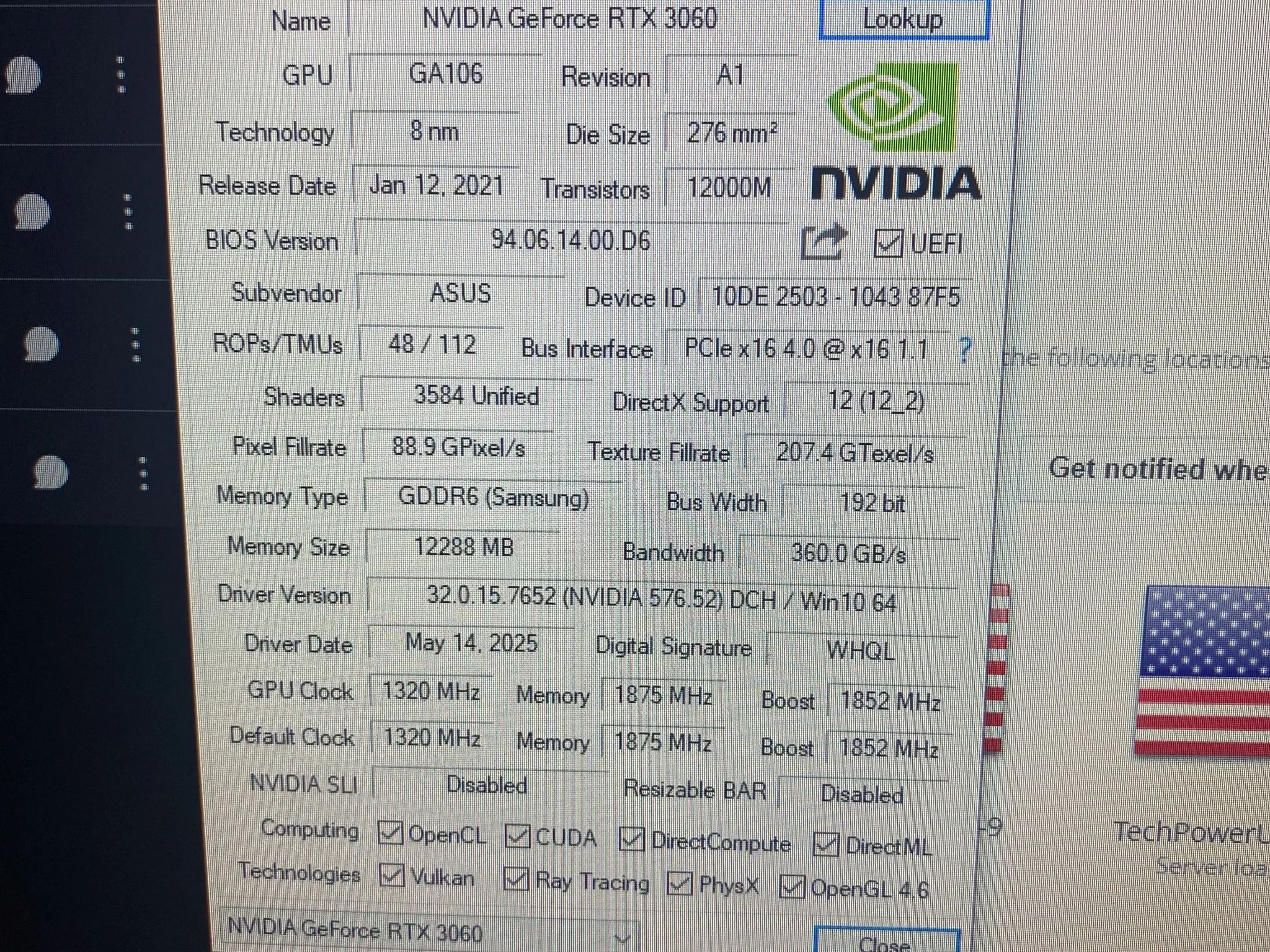 3060 asus tufff gaming 12gb oc