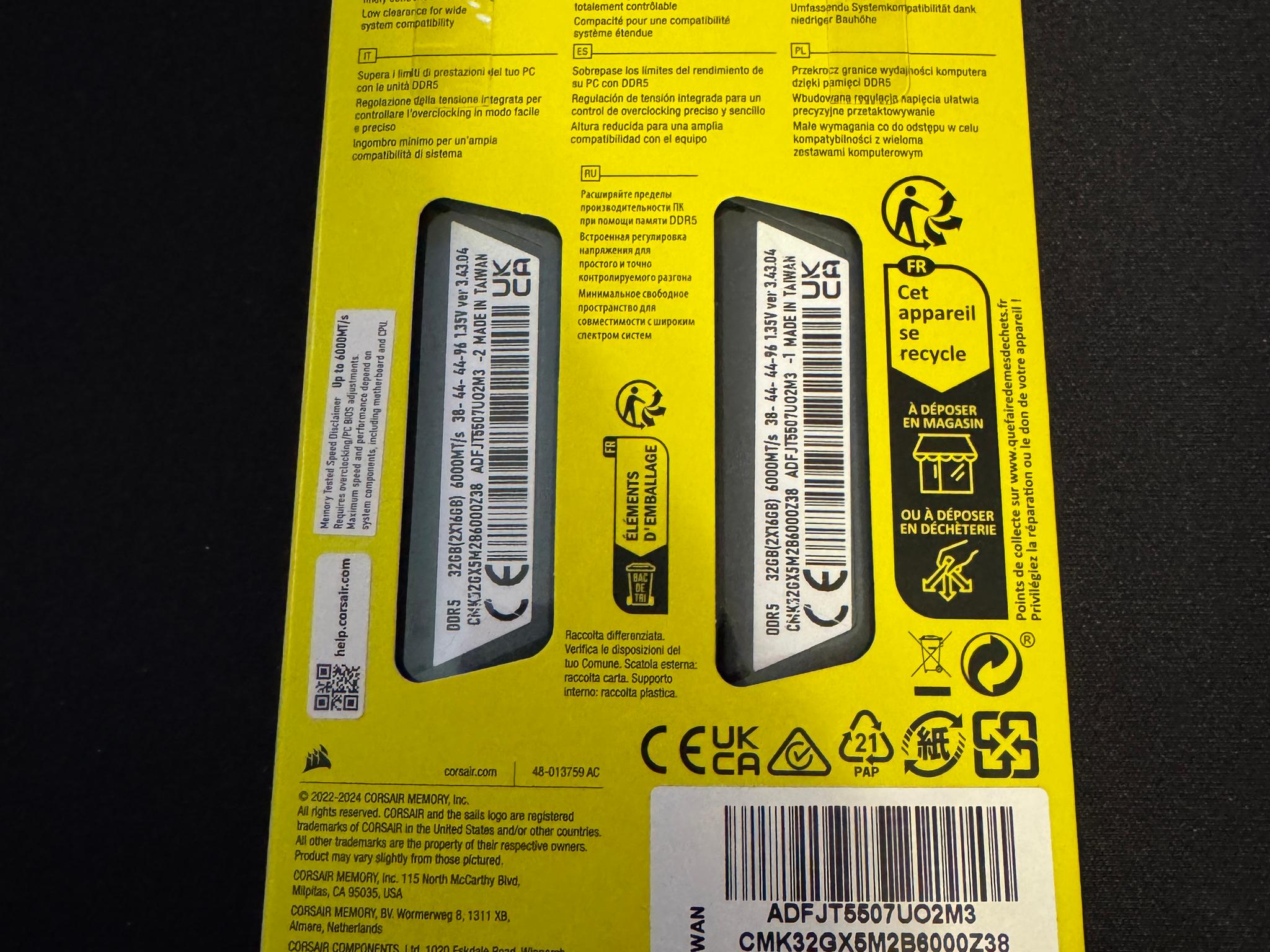 BNIB Corsair Vengeance 32GB (2 X 16GB) DDR5 6000