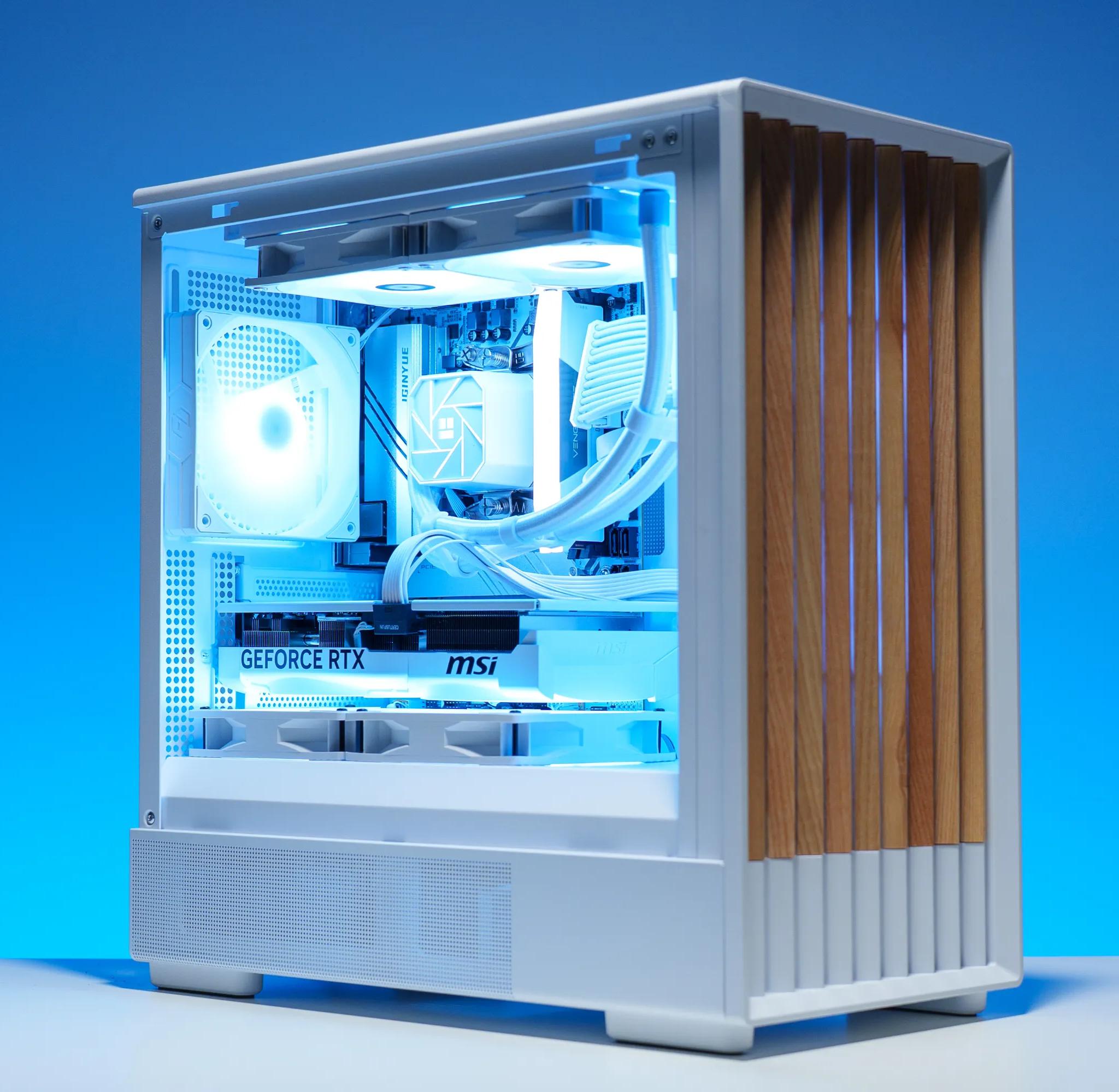 RTX 5070/Ryzen 5 9600x Gaming PC in White Case with Wood Slats | 32GB DDR5 | 2TB | 240 AIO | RGB