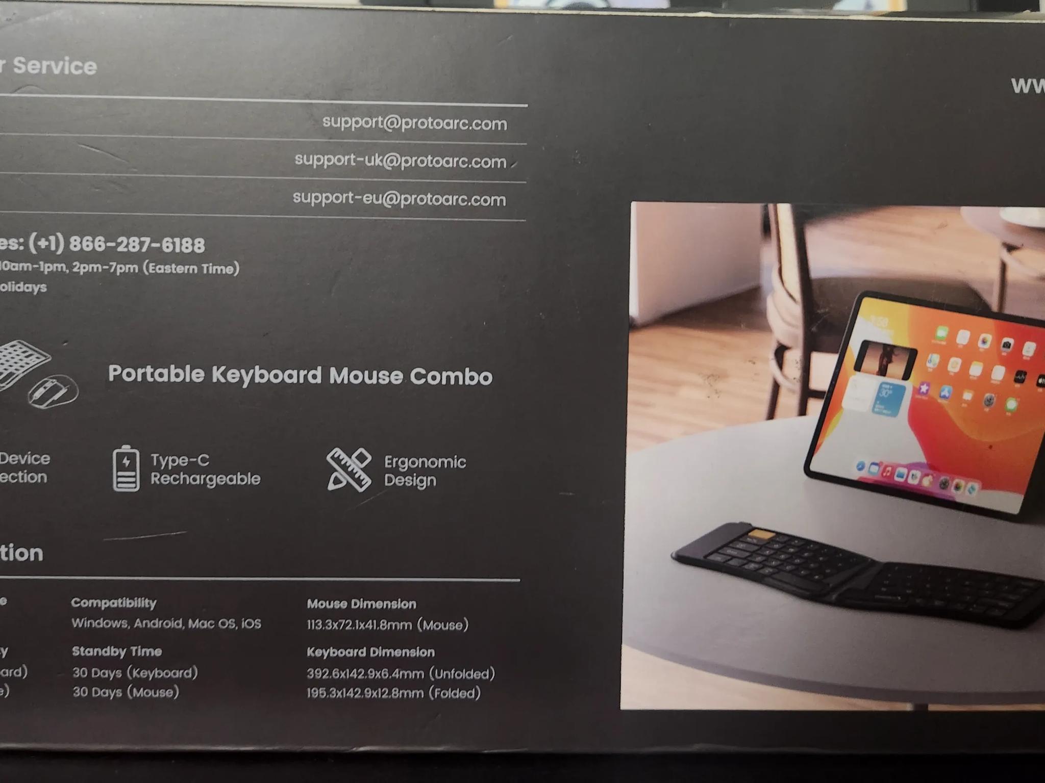 ProtoArc XKM03 Ergonomic Foldable Keyboard with Mouse, Bluetooth, Rechargeable