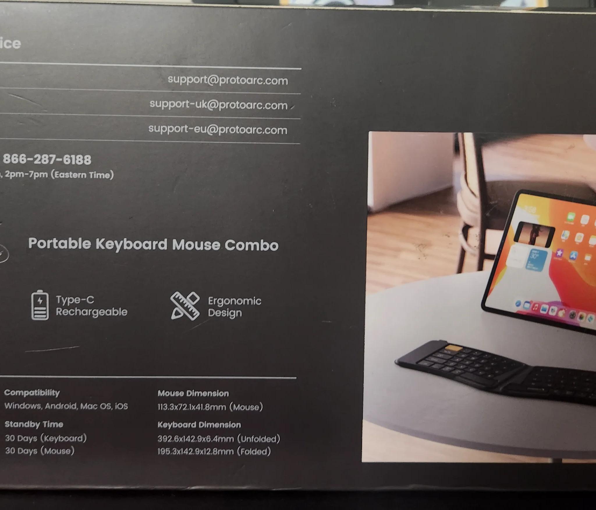 ProtoArc XKM03 Ergonomic Foldable Keyboard with Mouse, Bluetooth, Rechargeable