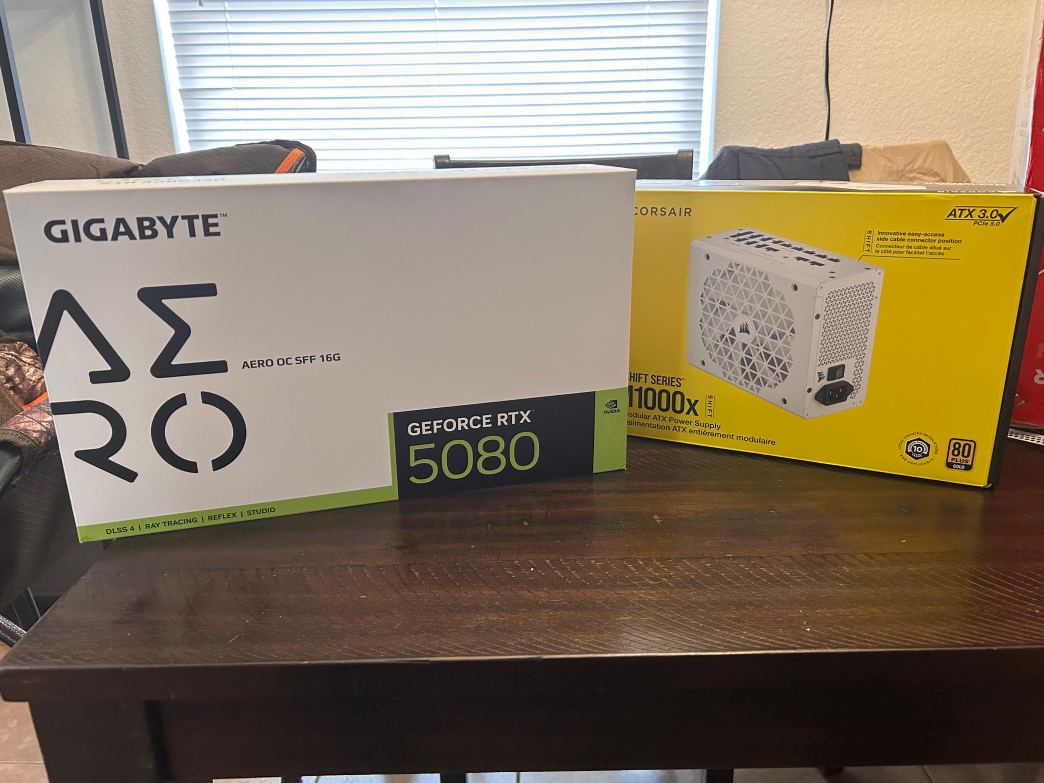 RTX 5080 AERO SFF White OC edition W/ RM1000X Corsair Power Supply White