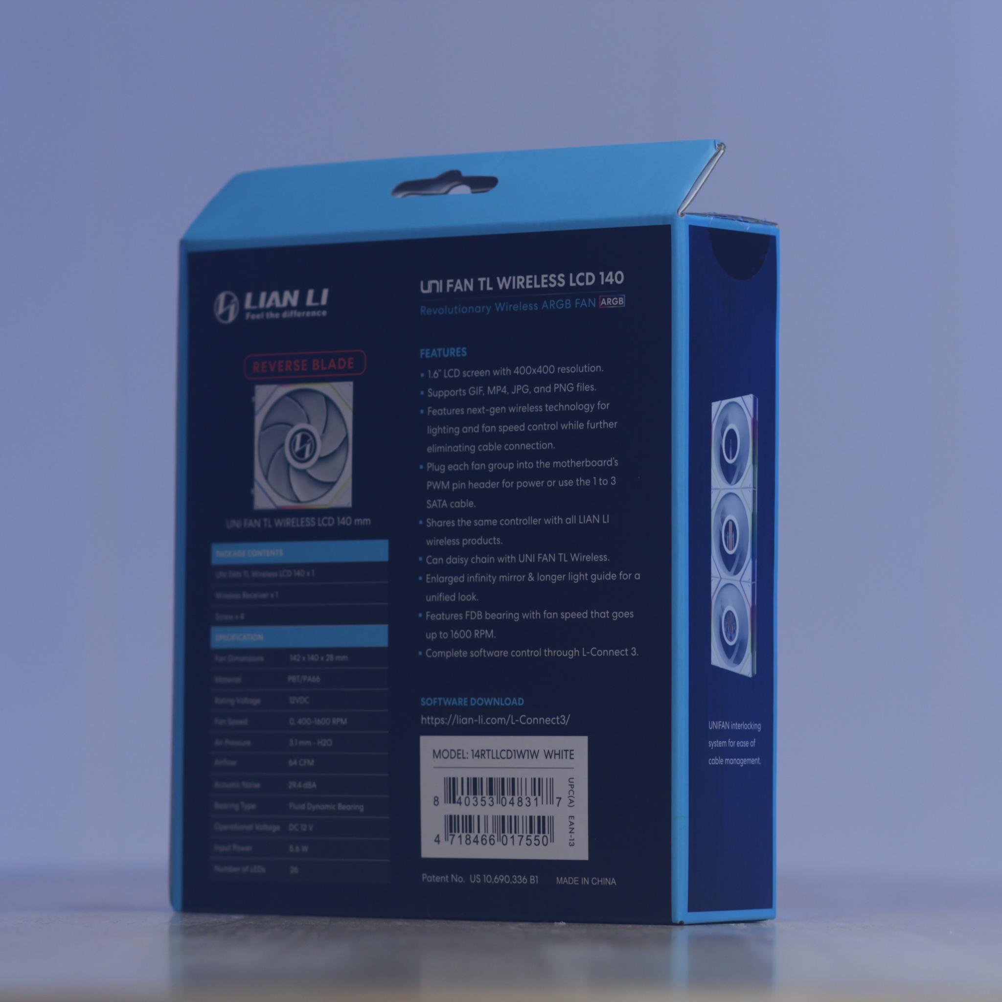 Lian Li 3-Pack UNI FAN TL Wireless LCD 140 ARGB Reverse Blade + L-Wireless Controller (White)