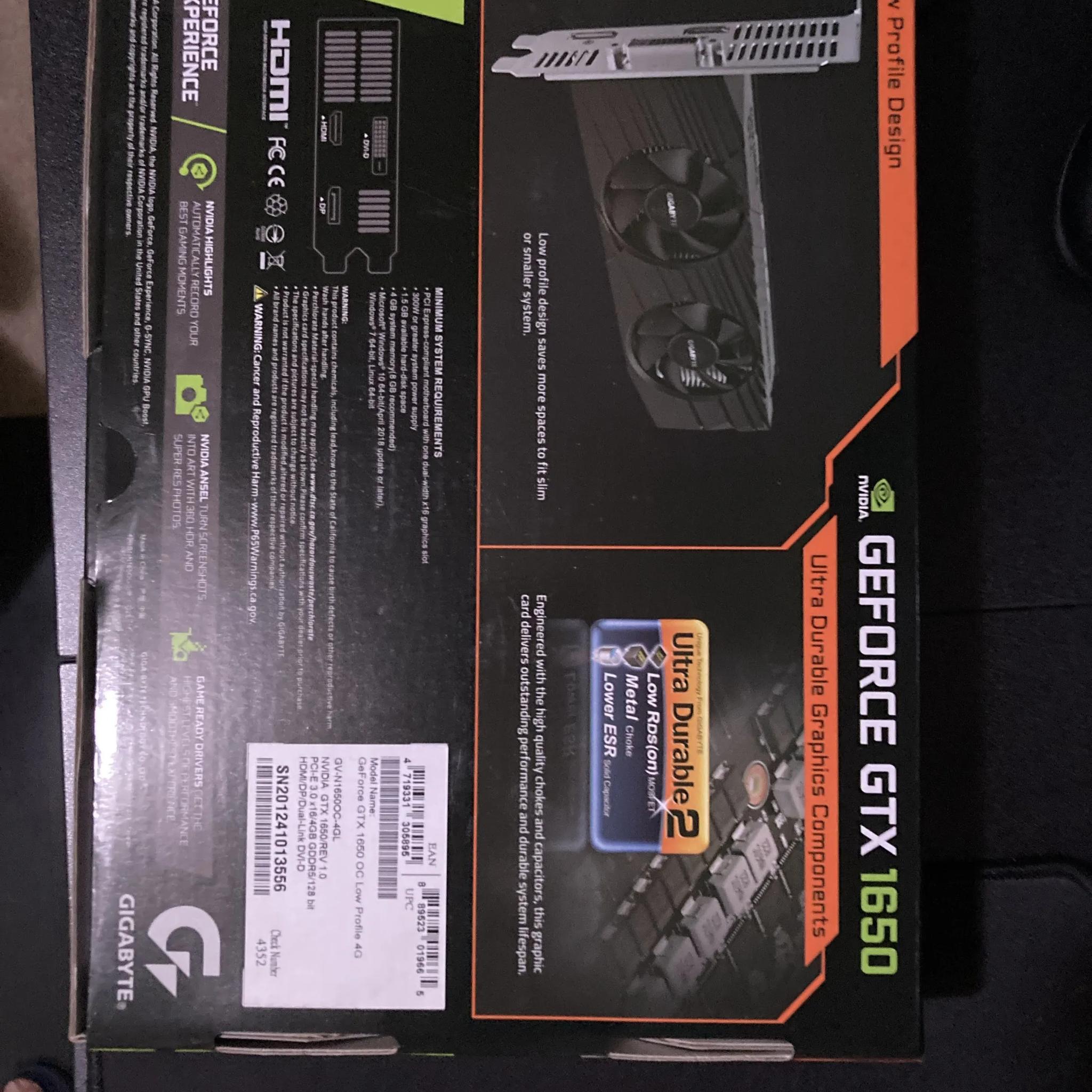 Fantastic Condition Low-Profile Geforce GTX 1650! Like New!