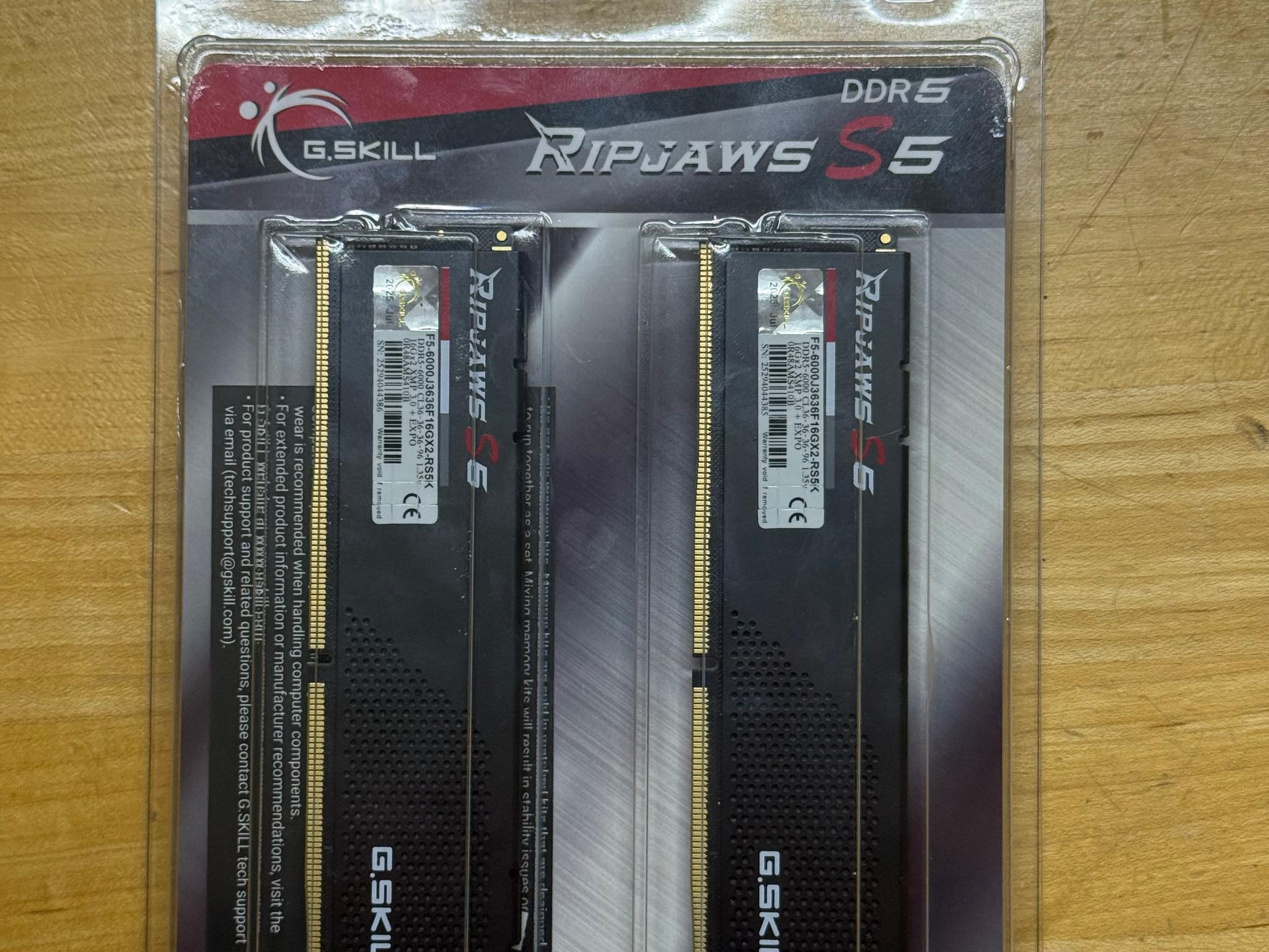 G.SKILL Ripjaws S5 32GB (2x 16GB) DDR5-6000 CL36 (F5-6000J3636F16GX2-RS5K)