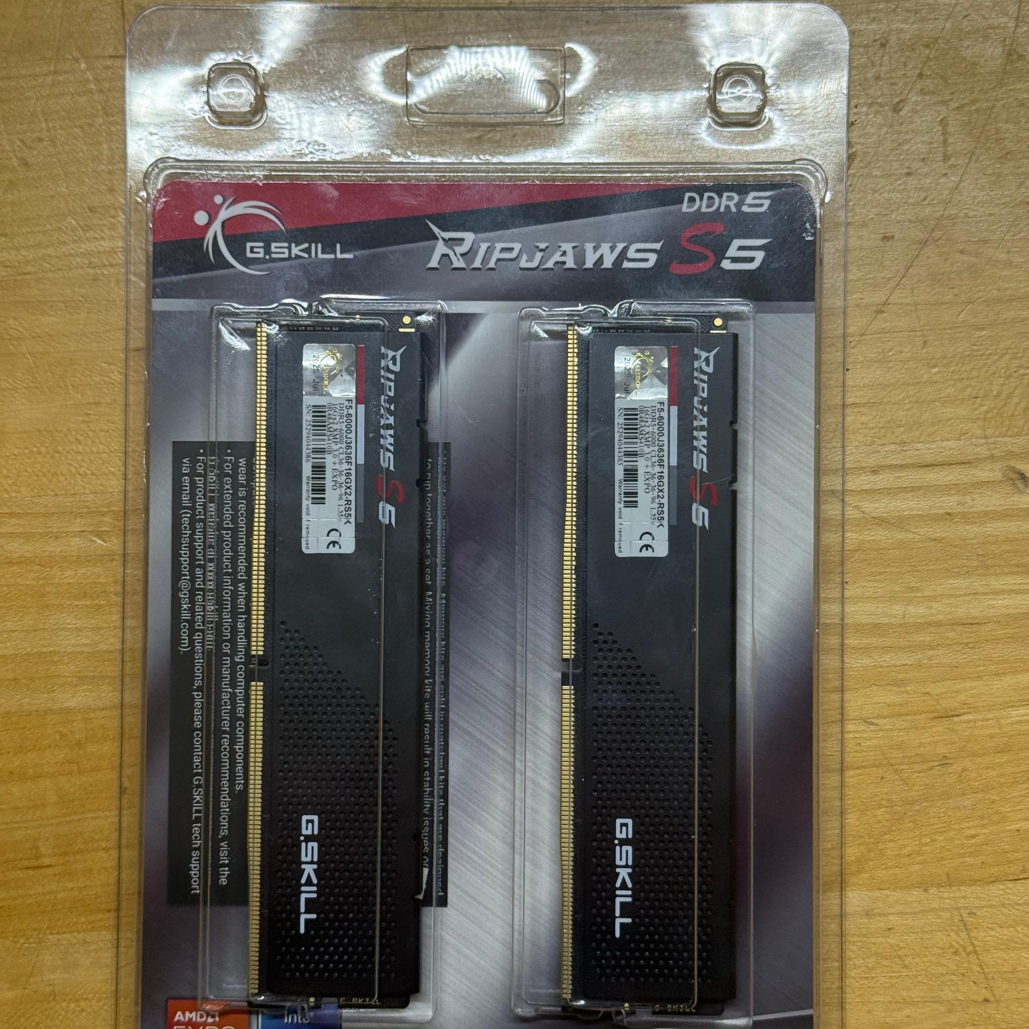 G.SKILL Ripjaws S5 32GB (2x 16GB) DDR5-6000 CL36 (F5-6000J3636F16GX2-RS5K)