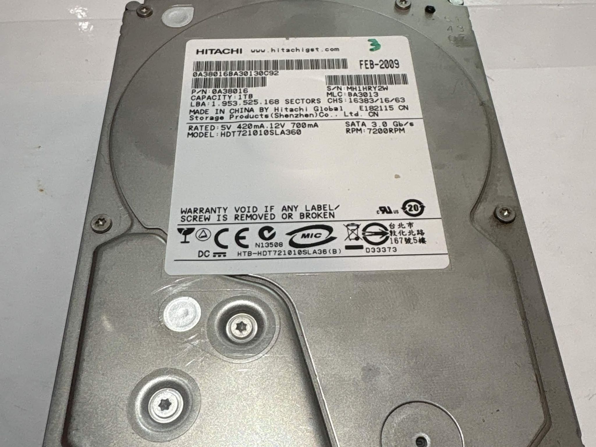 Hitachi HDT721010SLA360 1TB 7200RPM SATA Hard Drive (Caution SMART) (NM)