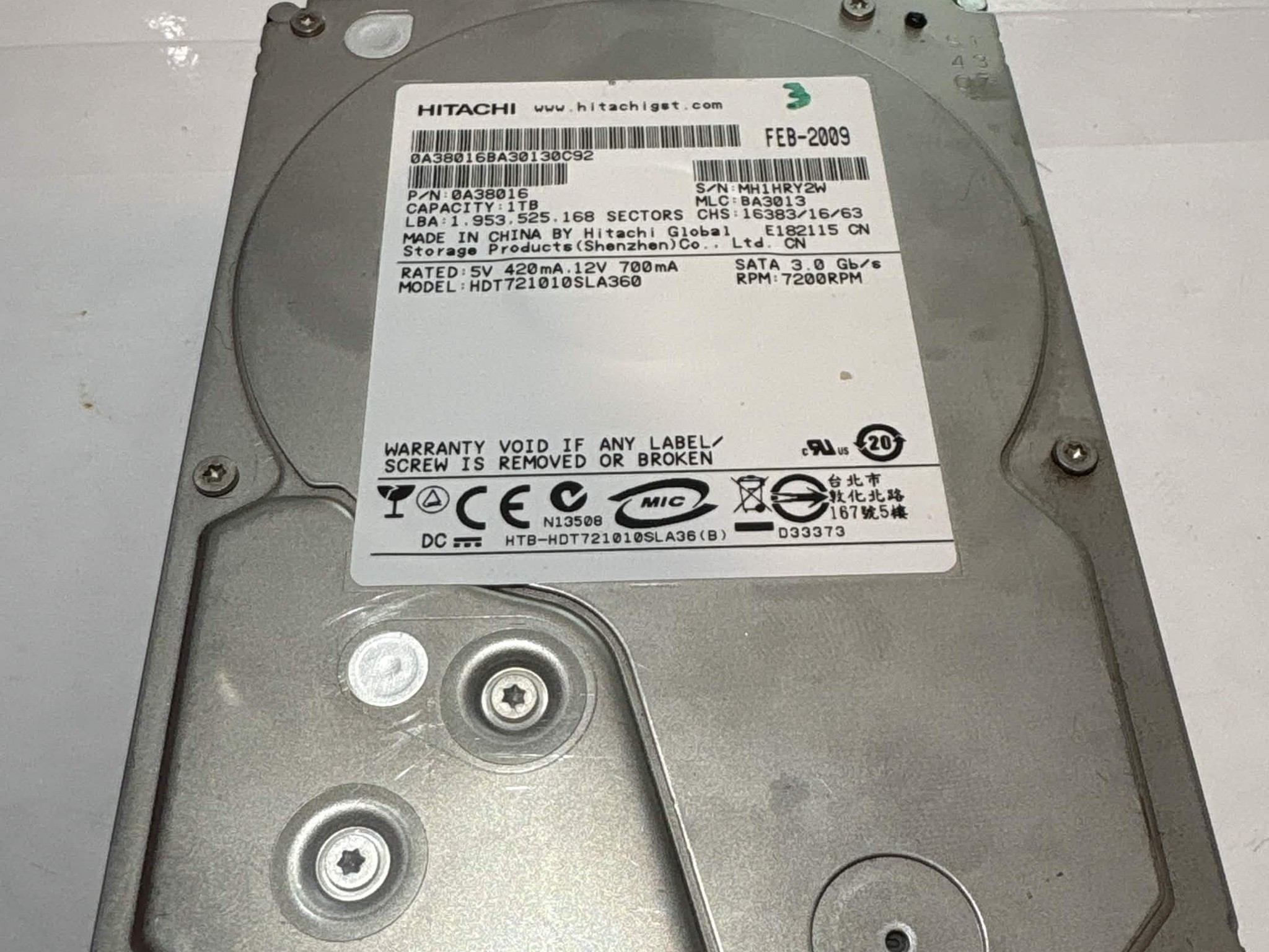 Hitachi HDT721010SLA360 1TB 7200RPM SATA Hard Drive (Caution SMART) (NM)