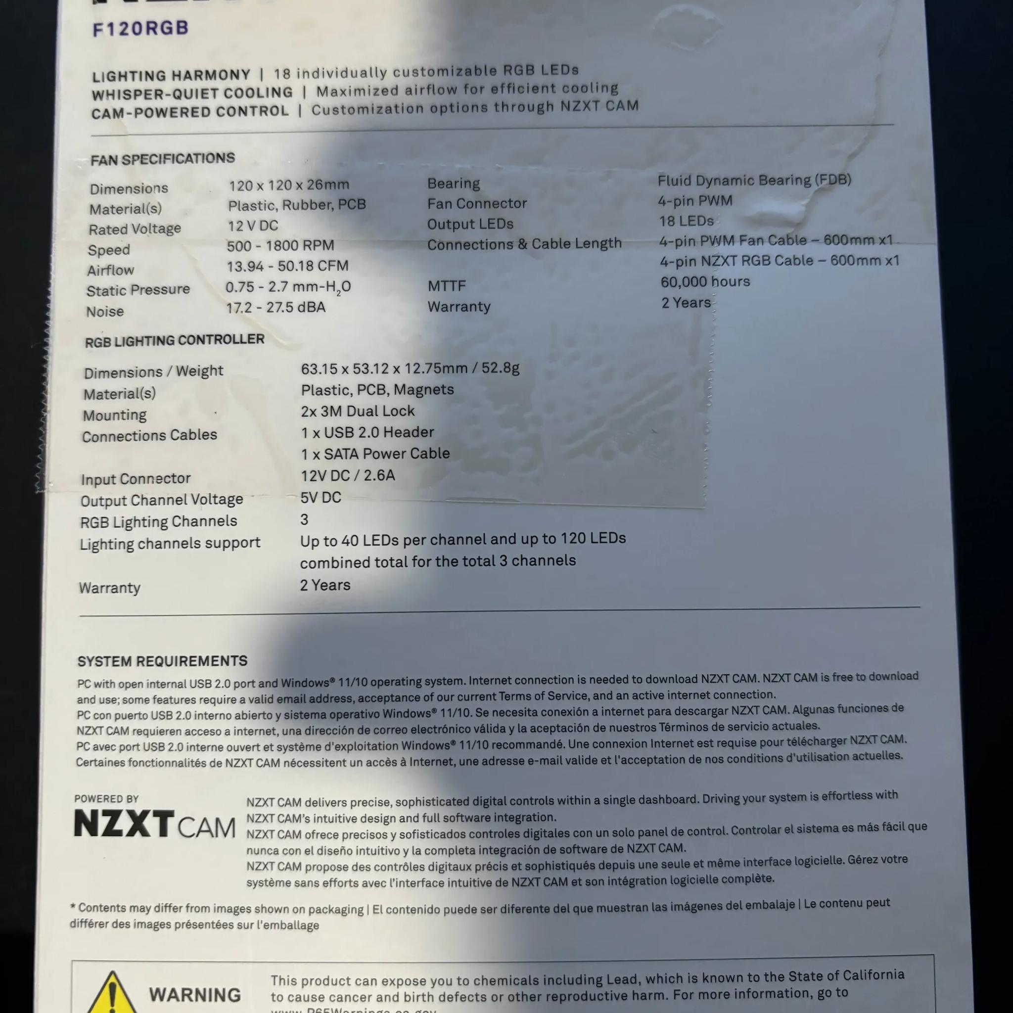 F120 NZXT RGB white Triple (RGB Fan & Controller Included) - 120mm Fan - White