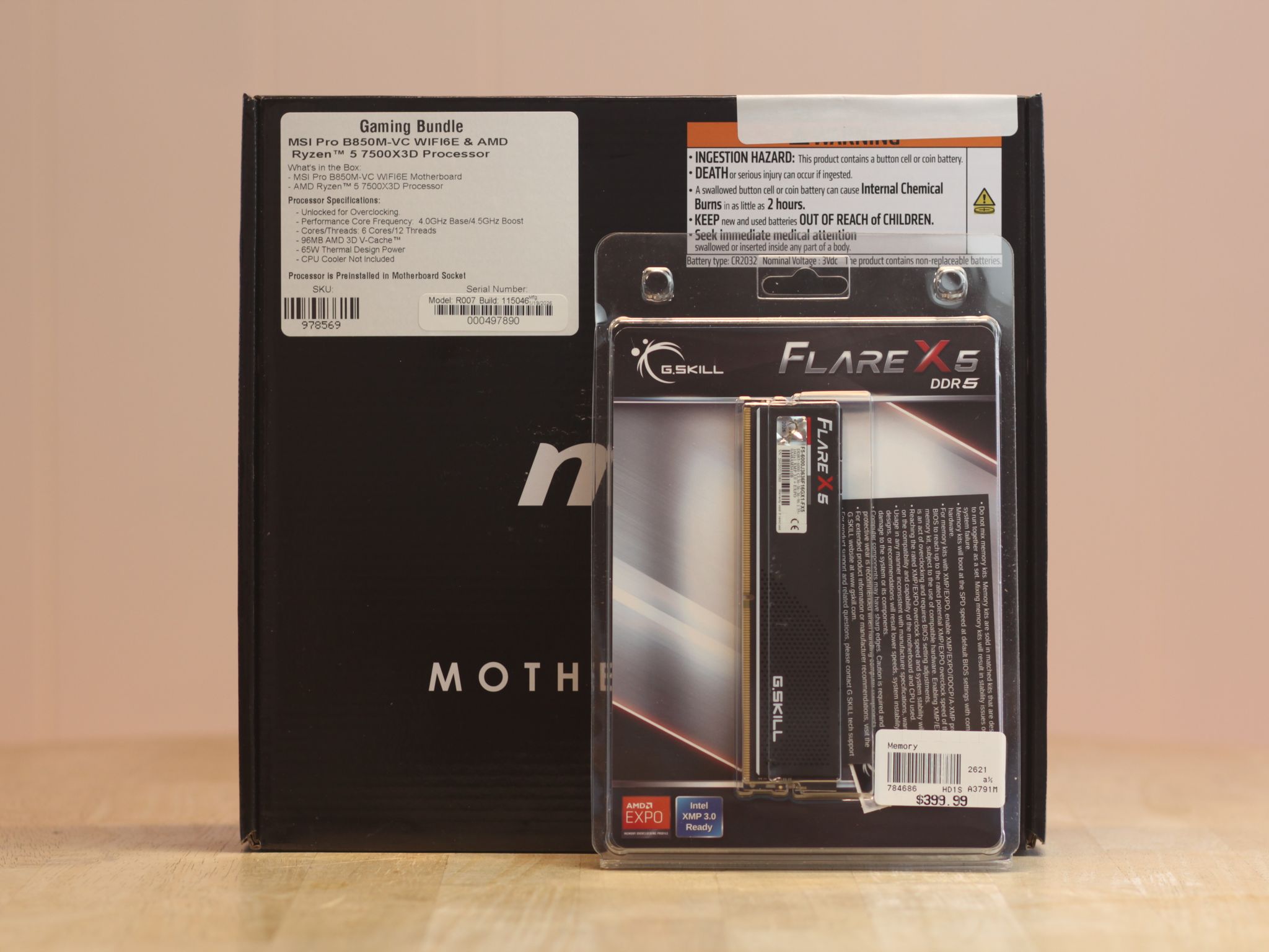 AMD Ryzen 5 7500X3D, 16GB DDR5, PRO B850M-VC WIFI6E CPU / Motherboard Bundle