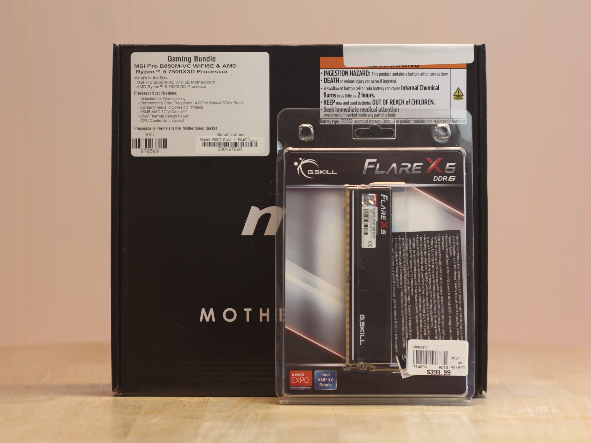 AMD Ryzen 5 7500X3D, 16GB DDR5, PRO B850M-VC WIFI6E CPU / Motherboard Bundle