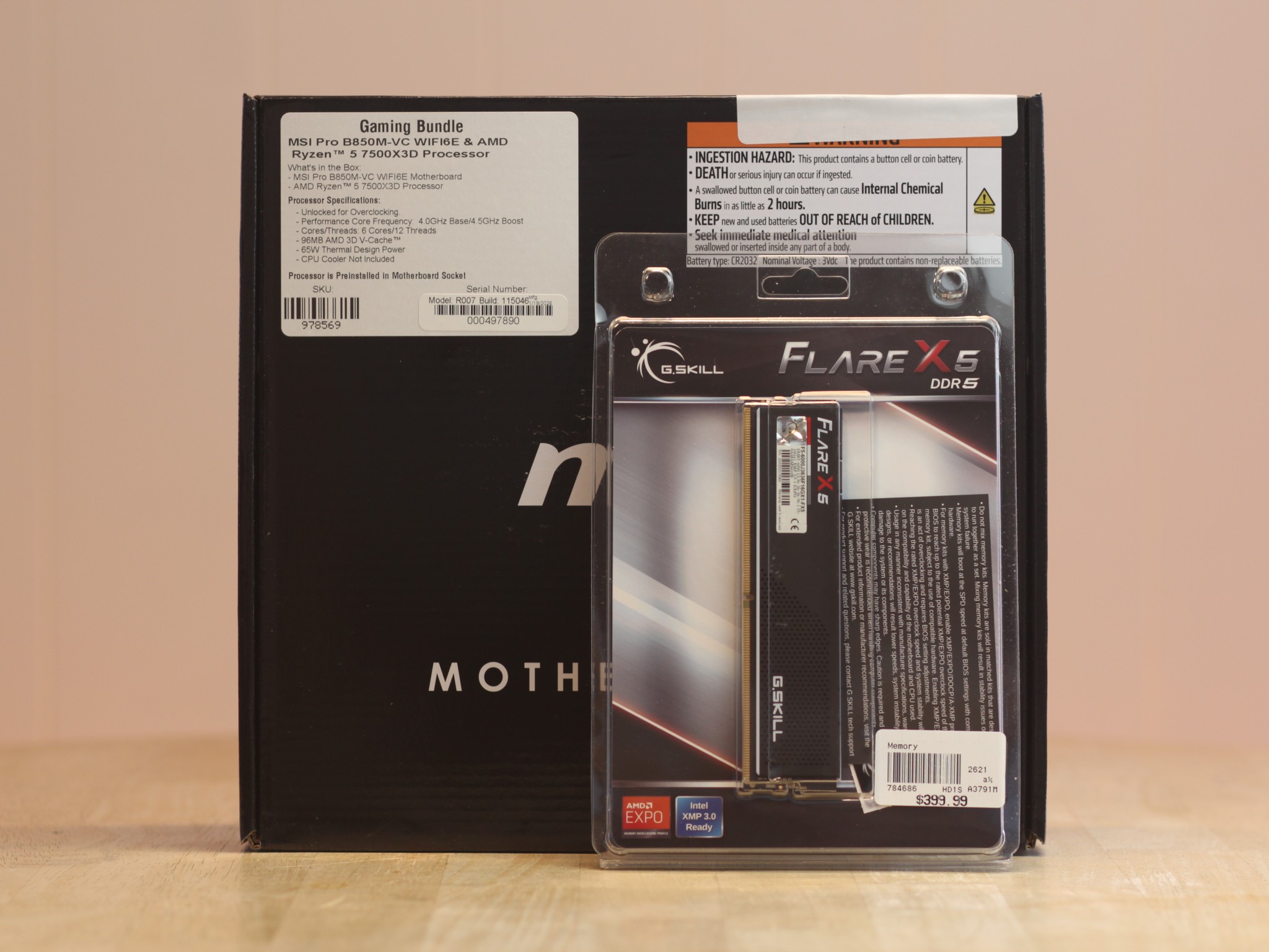 AMD Ryzen 5 7500X3D, 16GB DDR5, PRO B850M-VC WIFI6E CPU / Motherboard Bundle