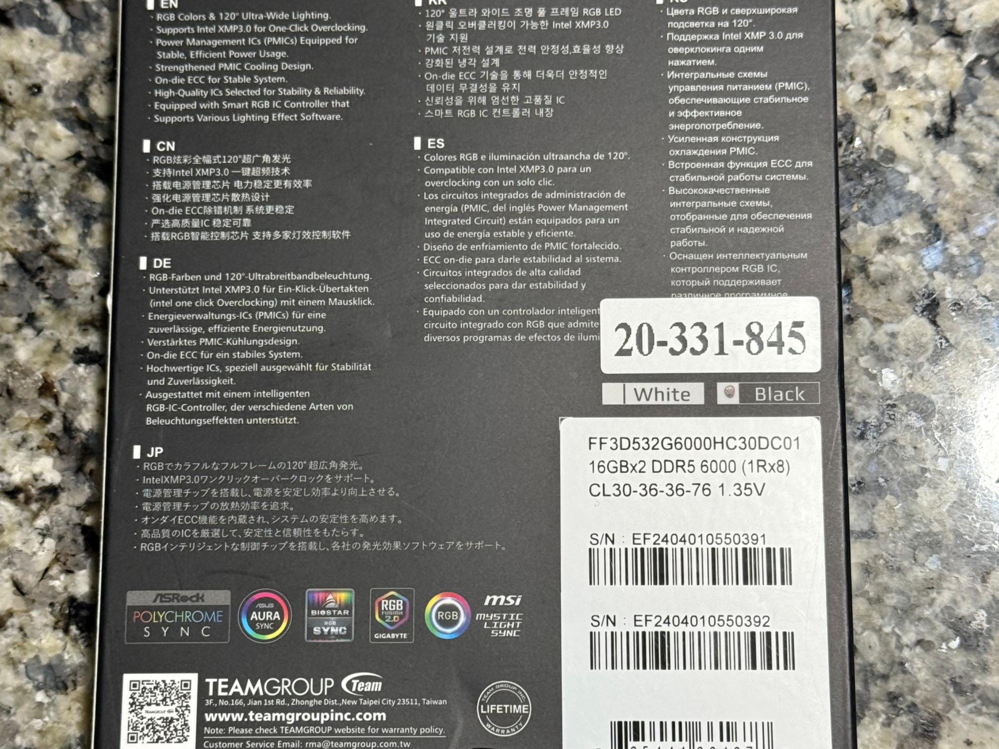 TEAMGROUP T-Force Delta RGB DDR5 Ram 32GB (2x16GB) 6000MHz PC5-48000 CL30