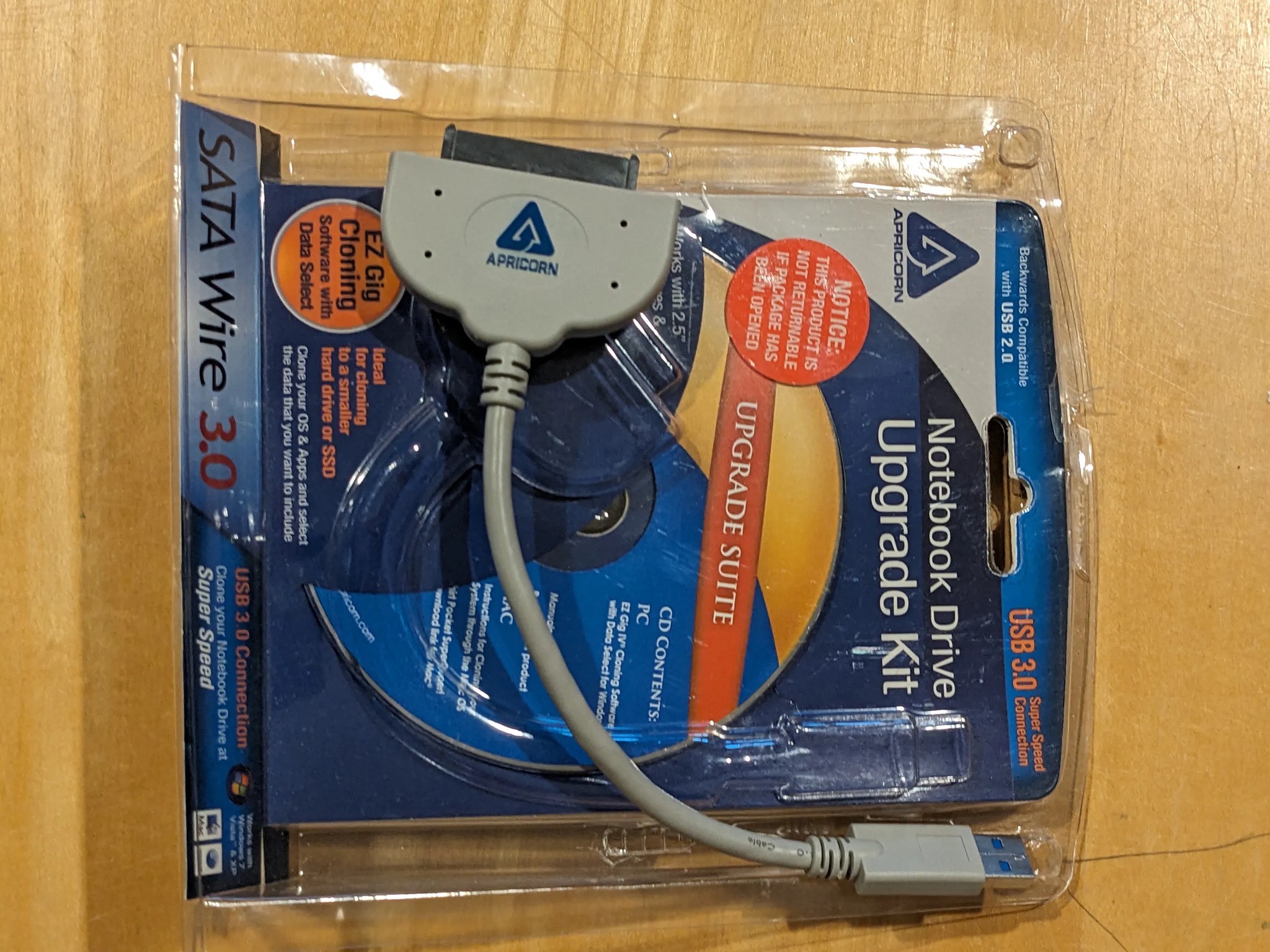 USB 3.0 to 2.5" HD/SSD Cable w/ Cloning Software -Apricorn SATA Wire 3.0- Netboot Drive Upgrade Kit