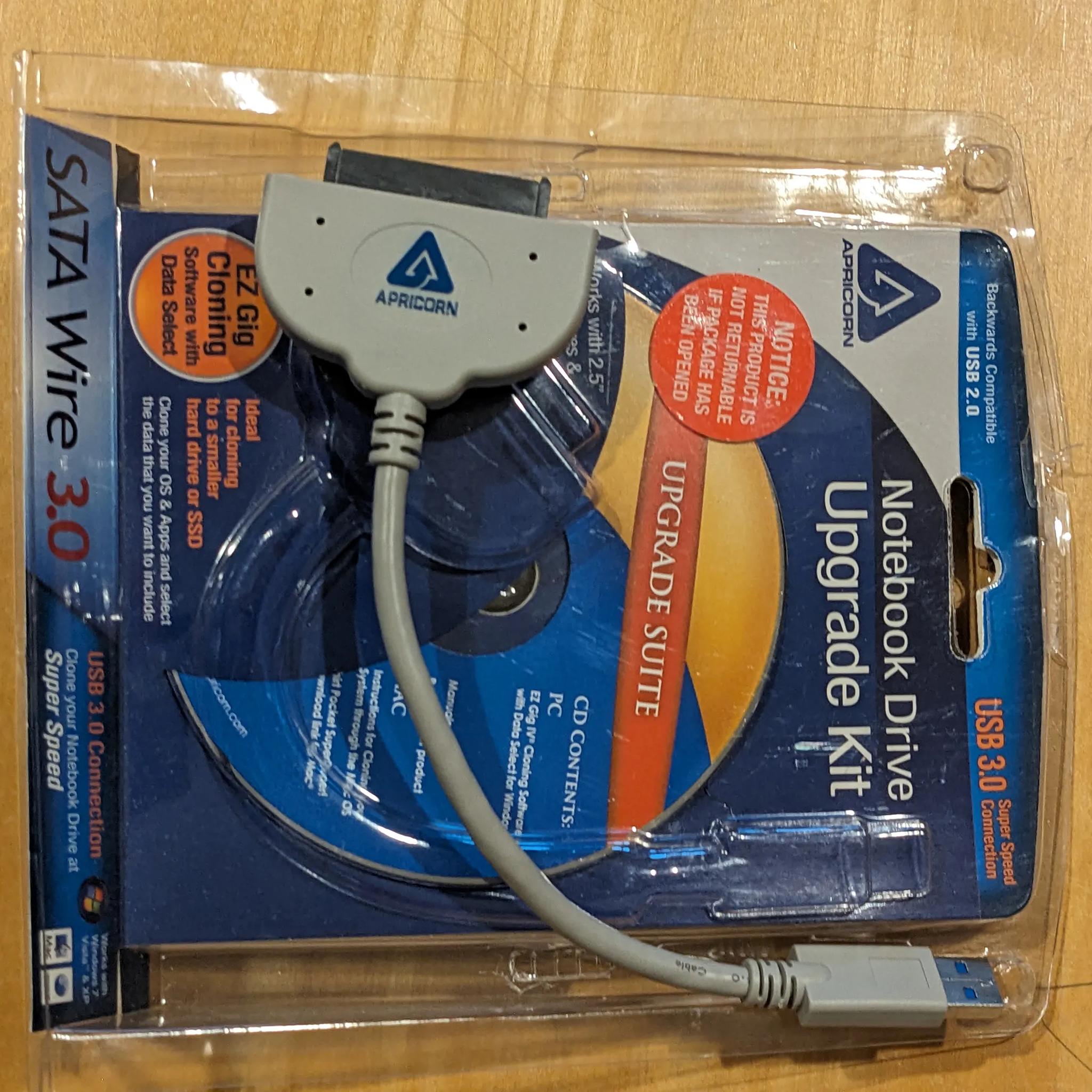 USB 3.0 to 2.5" HD/SSD Cable w/ Cloning Software -Apricorn SATA Wire 3.0- Netboot Drive Upgrade Kit