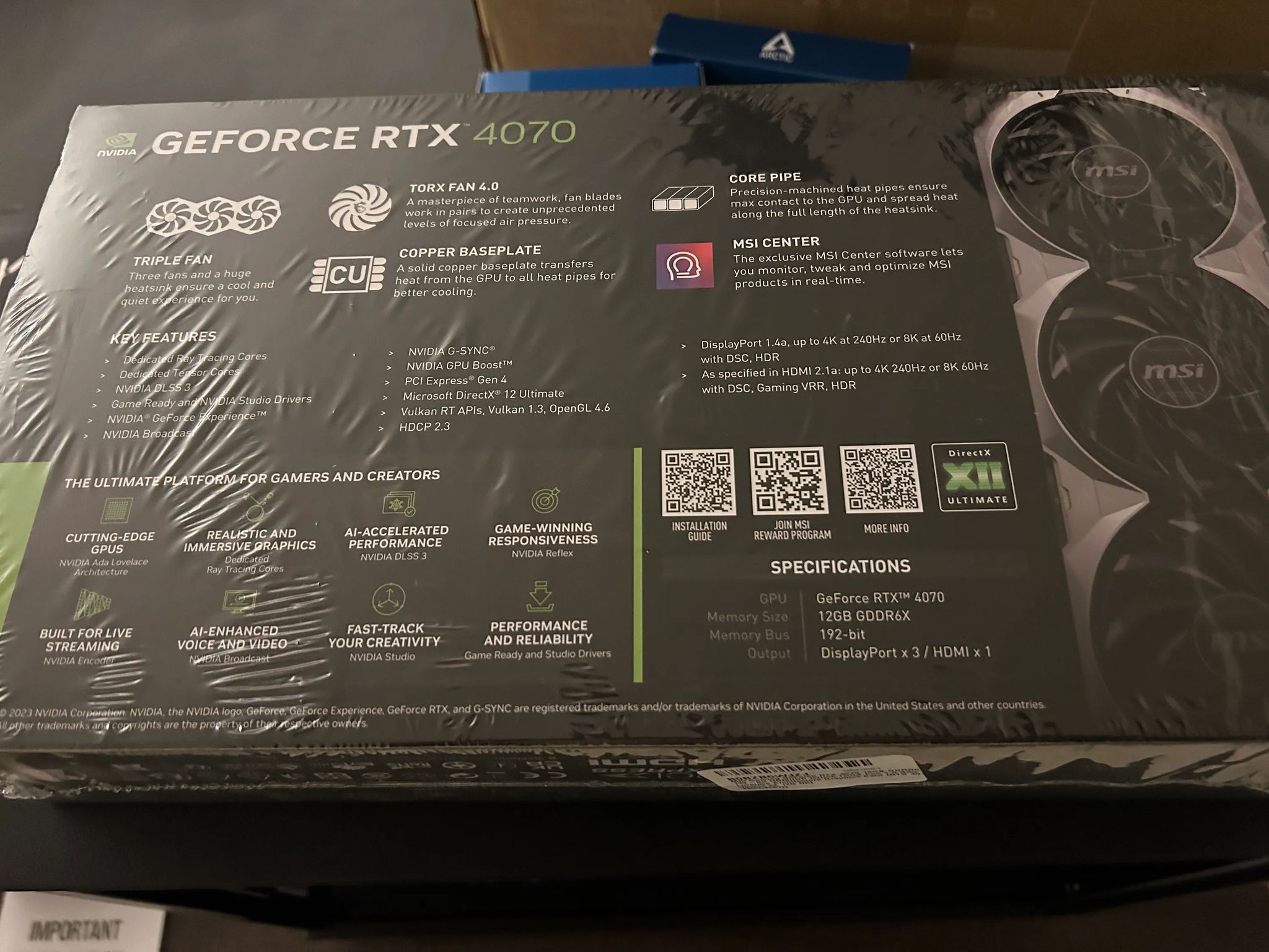 Intel Core i5 13400F, Nvidia MSI RTX 4070 oc, 32GB RAM, 500GB MSI SSD NVMe, Corsair PSU 850W