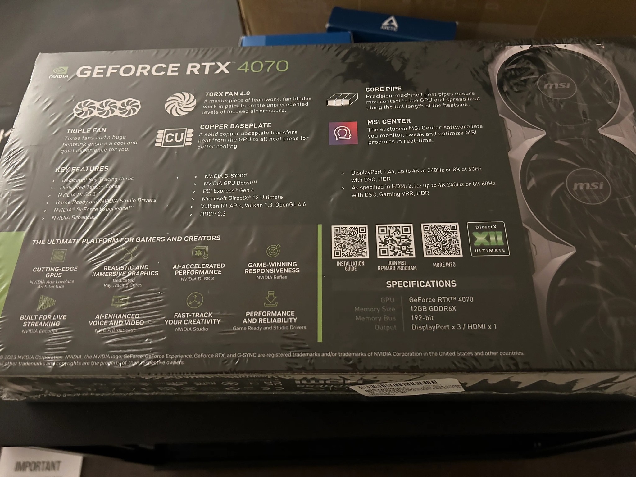 Intel Core i5 13400F, Nvidia MSI RTX 4070 oc, 32GB RAM, 500GB MSI SSD NVMe, Corsair PSU 850W