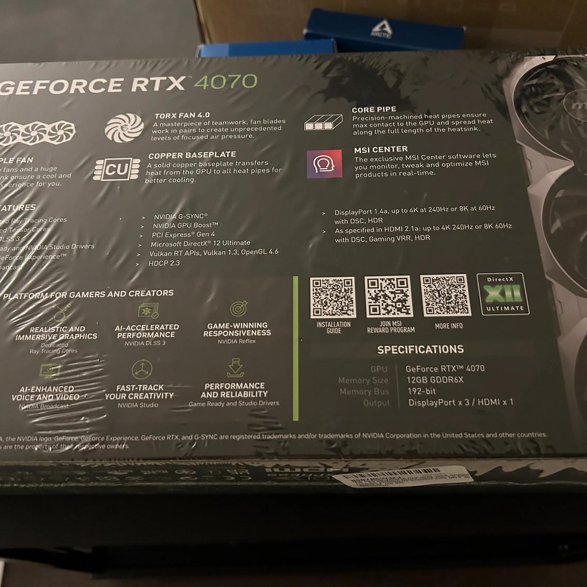 Intel Core i5 13400F, Nvidia MSI RTX 4070 oc, 32GB RAM, 500GB MSI SSD NVMe, Corsair PSU 850W