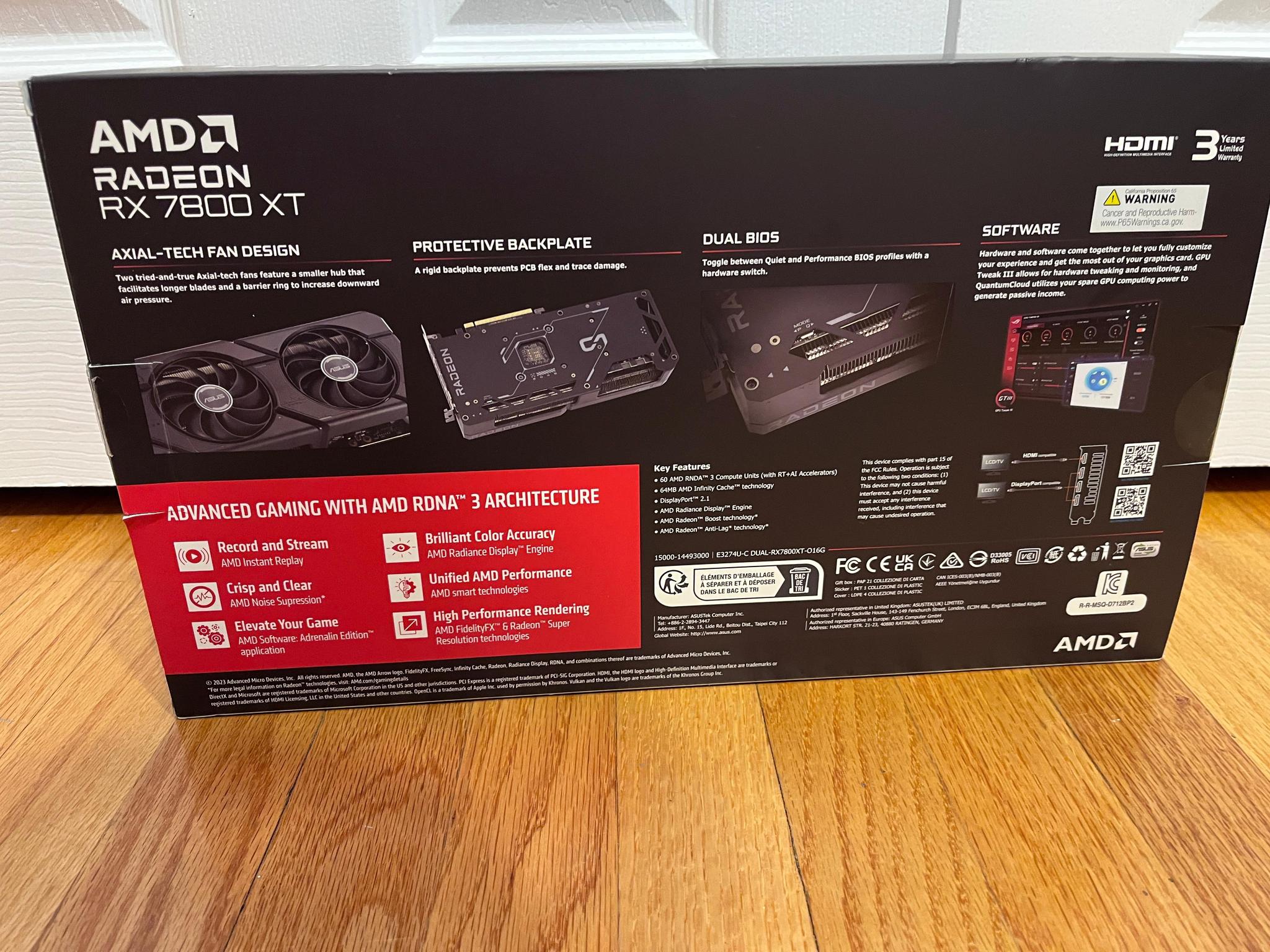 AMD Radeon RX 7800 XT 16GB — Lightly Used, Original Box Included