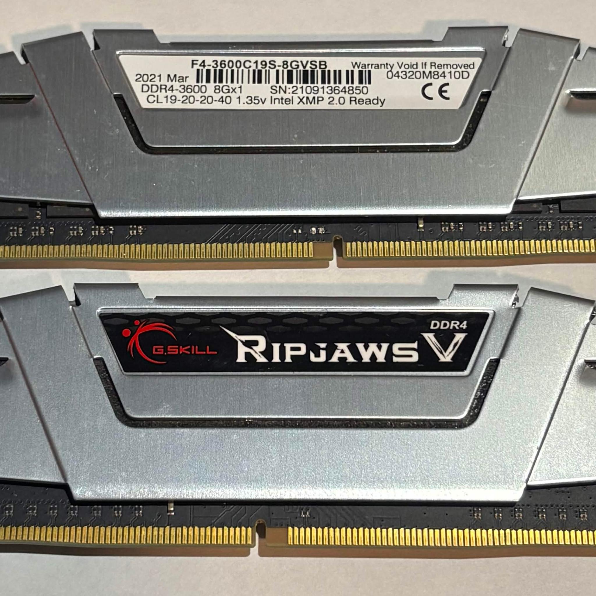 G.SKILL Ripjaws V 16GB (2x8GB) DDR4-3600 CL19 Memory Kit | Silver | Tested Working  Condition