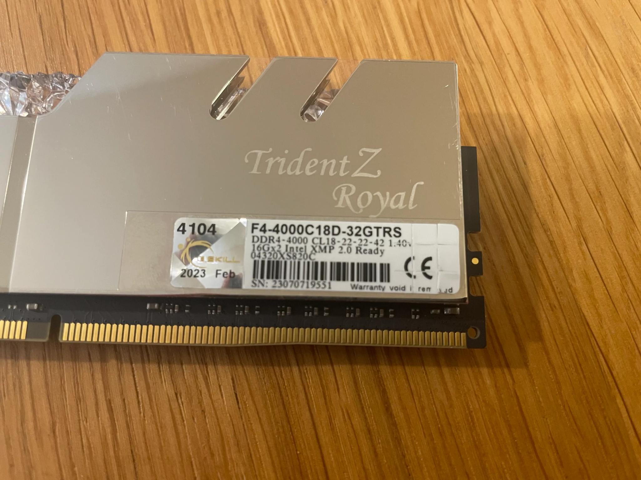 32GB - 4000Mhz - Gskill Trident Z Royal RGB DDR4 Ram