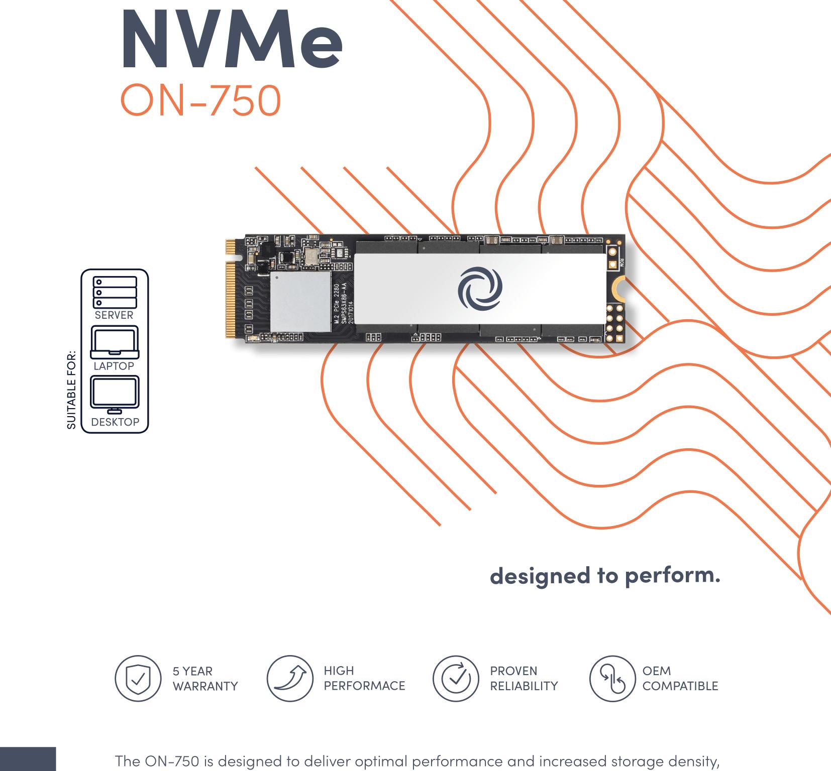 ON-750 128GB NVMe PCIe M.2 2280 Internal Solid State Drive SSD - ON-750-128