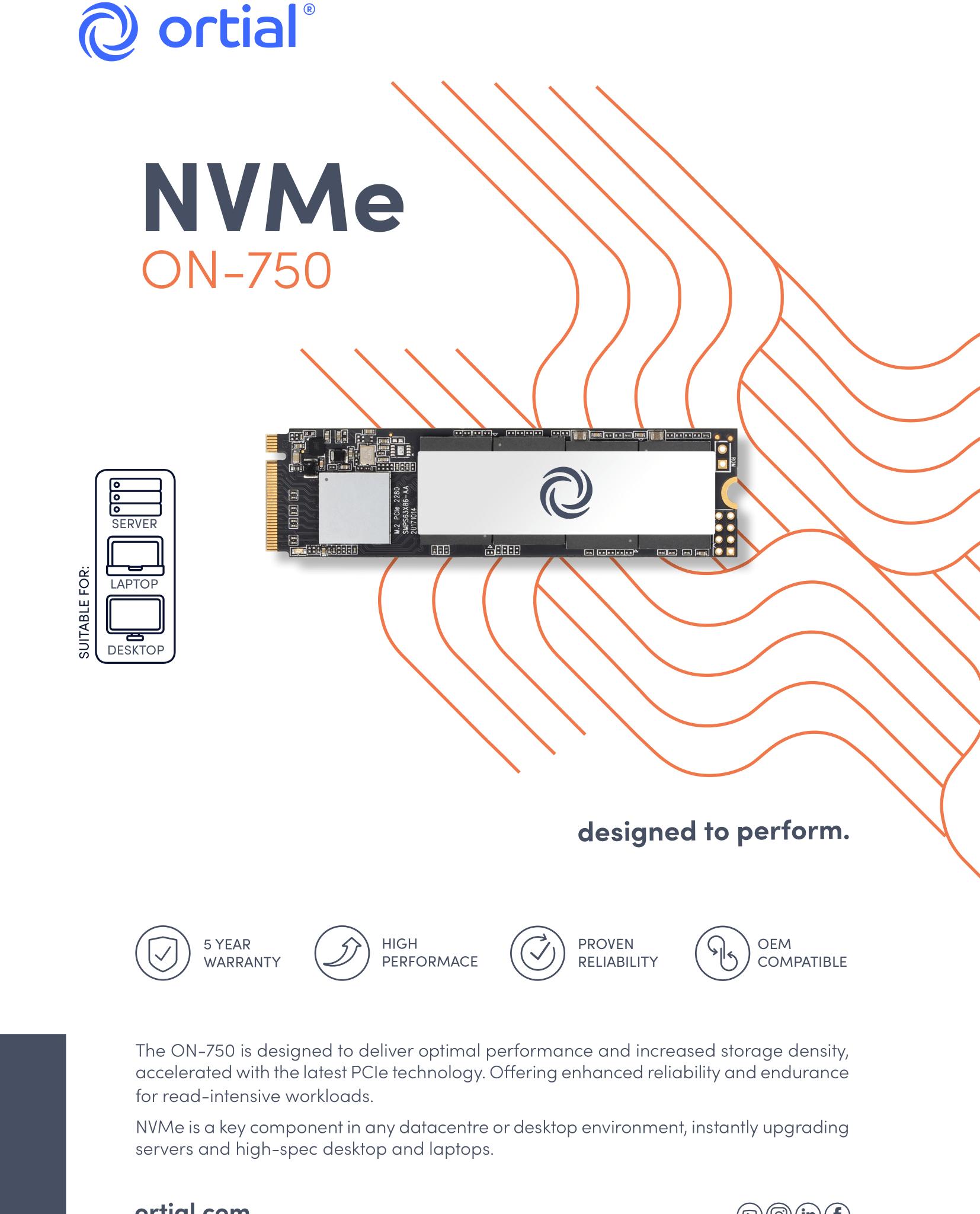 ON-750 128GB NVMe PCIe M.2 2280 Internal Solid State Drive SSD - ON-750-128