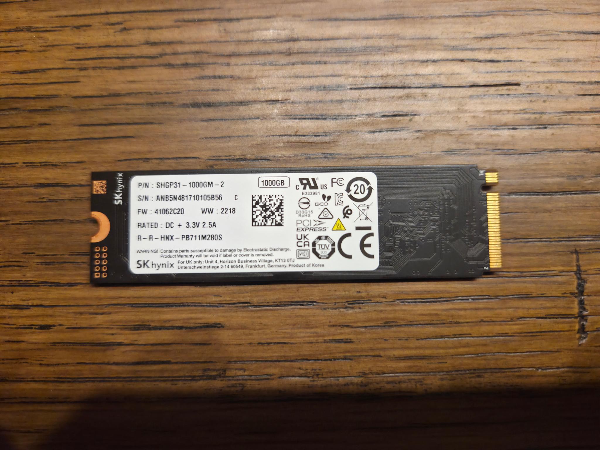 SK Hynix Gold P31 1TB NVME SSD (100% Health)