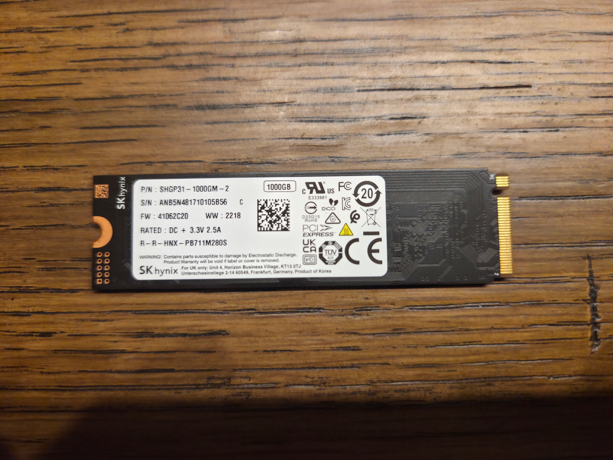 SK Hynix Gold P31 1TB NVME SSD (100% Health)