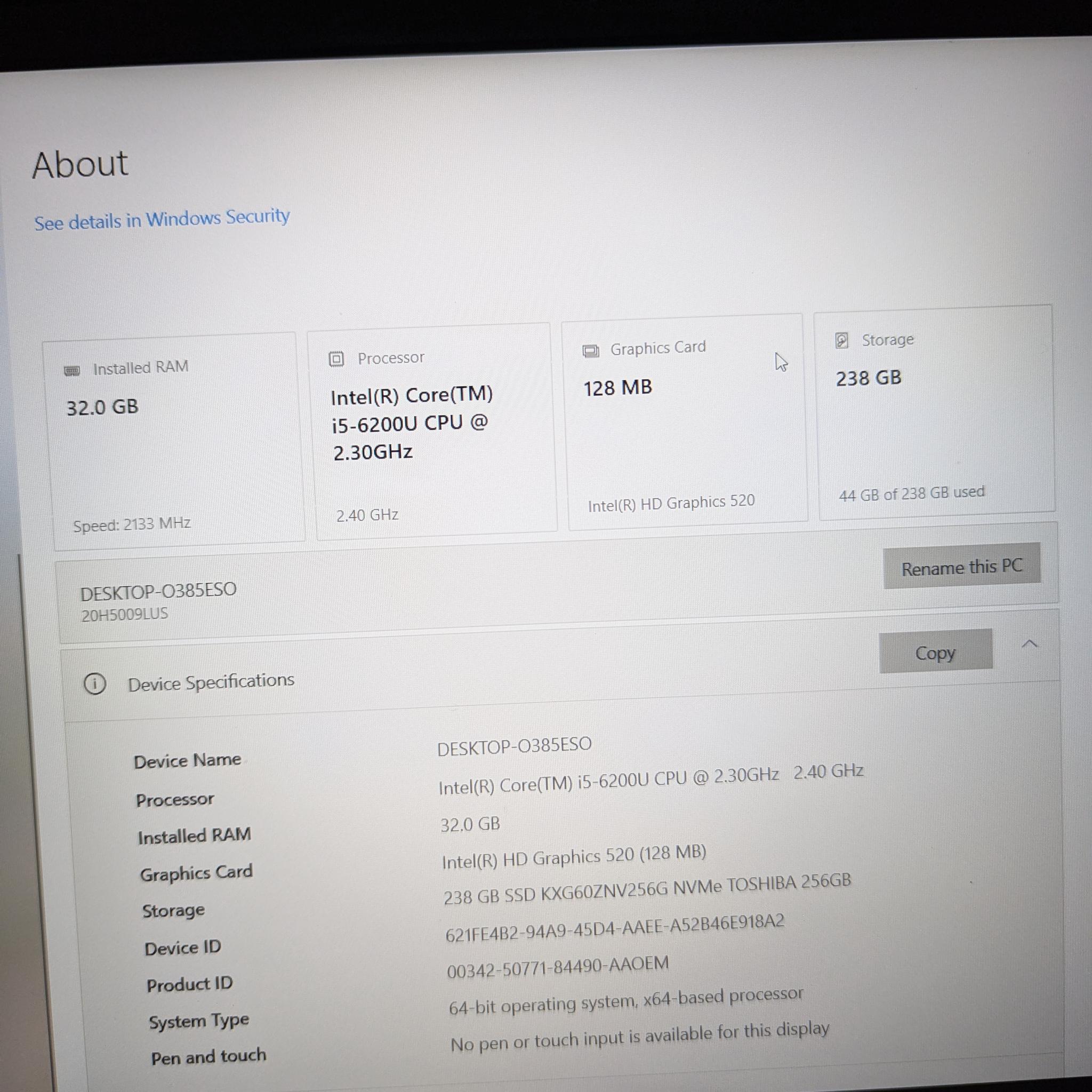 Lenovo Thinkpad E570 6th Gen i5 32gb 256gb M.2 SSD Windows 10
