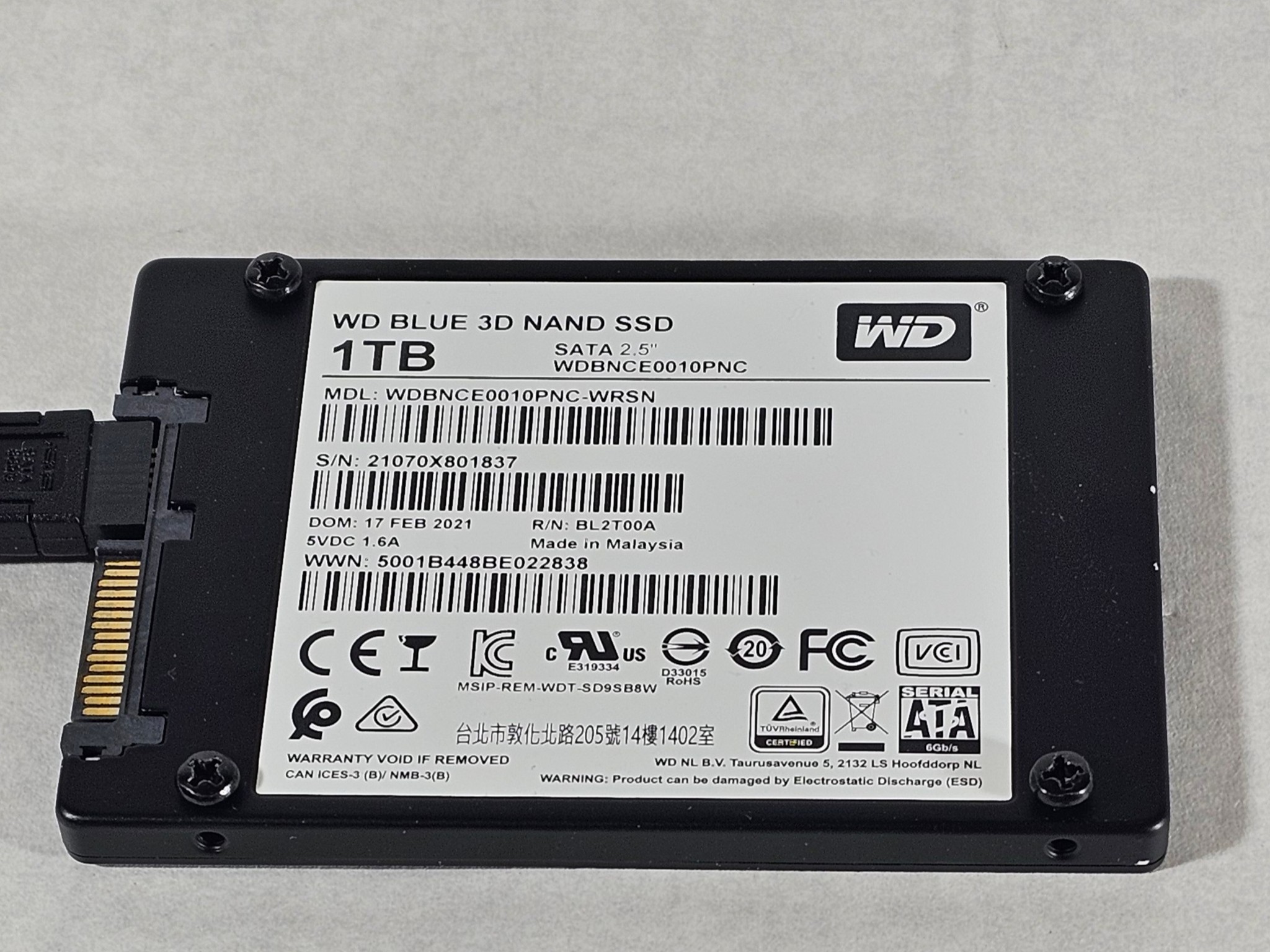 1TB 2.5" SATA SSD WD Blue 3D NAND