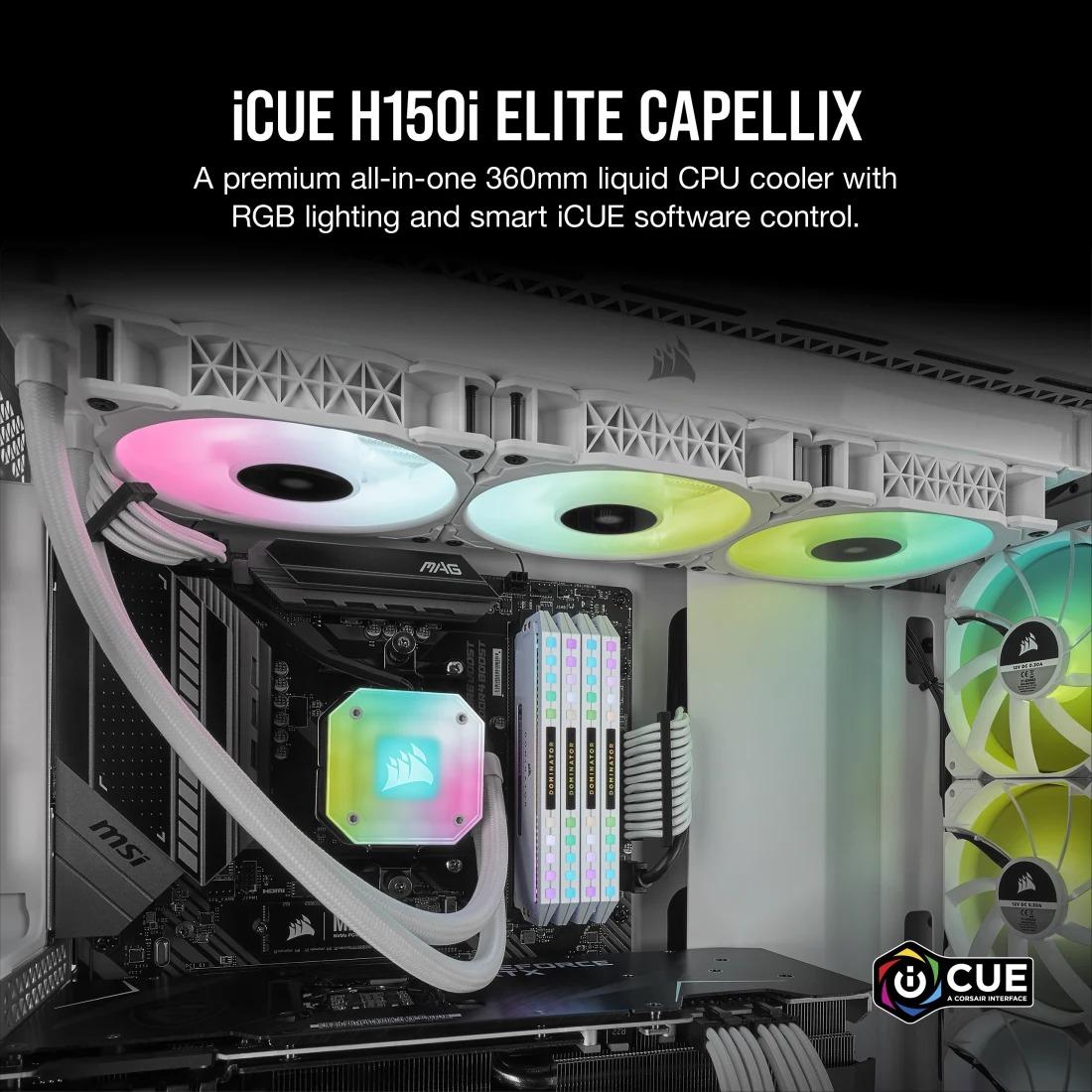 (SALE! 🔥) Corsair iCUE H150i Elite Capellix AIO w/QL120 Fans & LCD Upgrade (White)