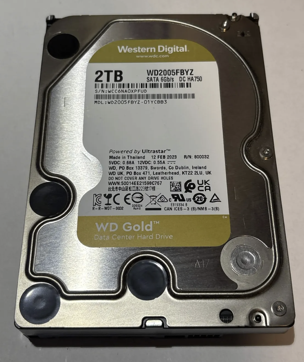 WD Gold 2TB Data Center HDD – 7200RPM SATA – WD2005FBYZ – Good