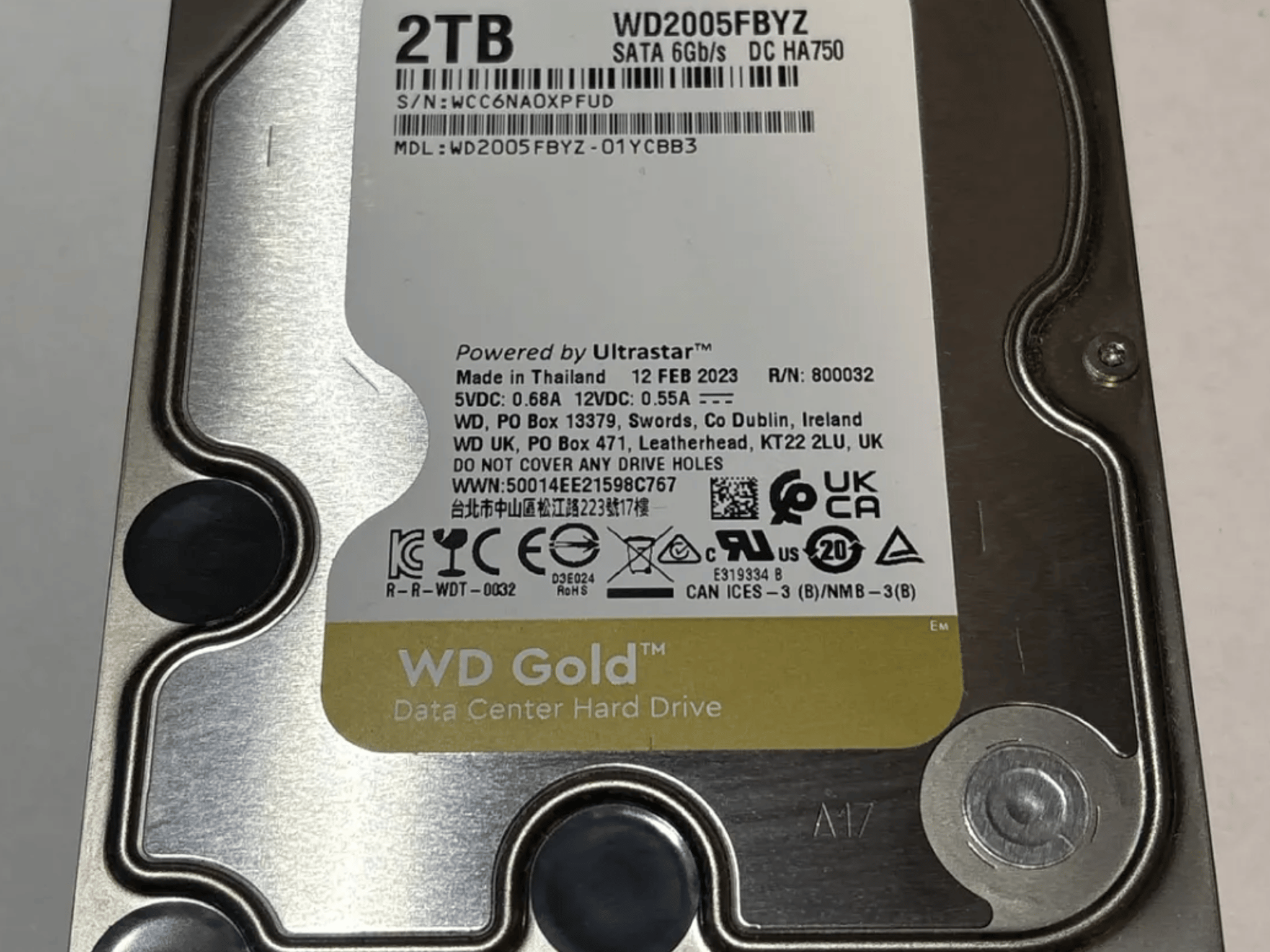 WD Gold 2TB Data Center HDD – 7200RPM SATA – WD2005FBYZ – Good SMART