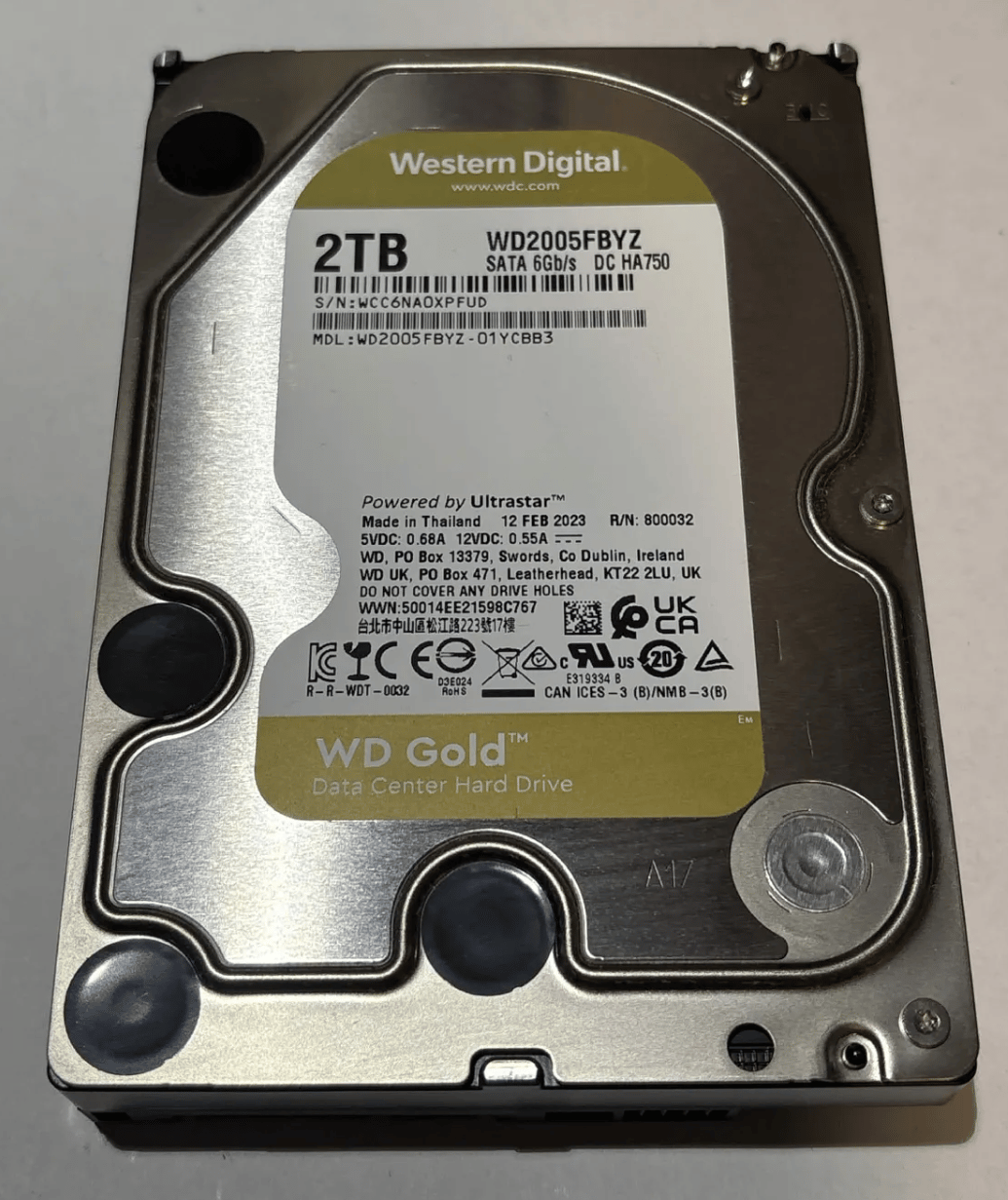WD Gold 2TB Data Center HDD – 7200RPM SATA – WD2005FBYZ – Good SMART