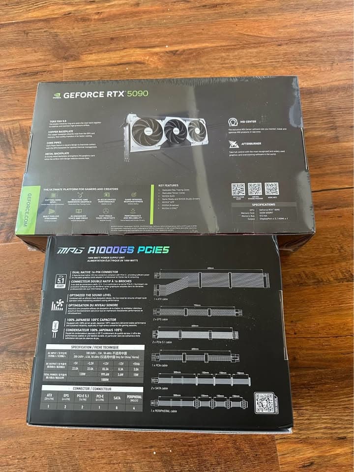 BNIB bundle MSI GeForce RTX 5090 32G VENTUS 3X OC and MPG A1000GS PCIE5 ATX 3.1 1000W Gold PSU