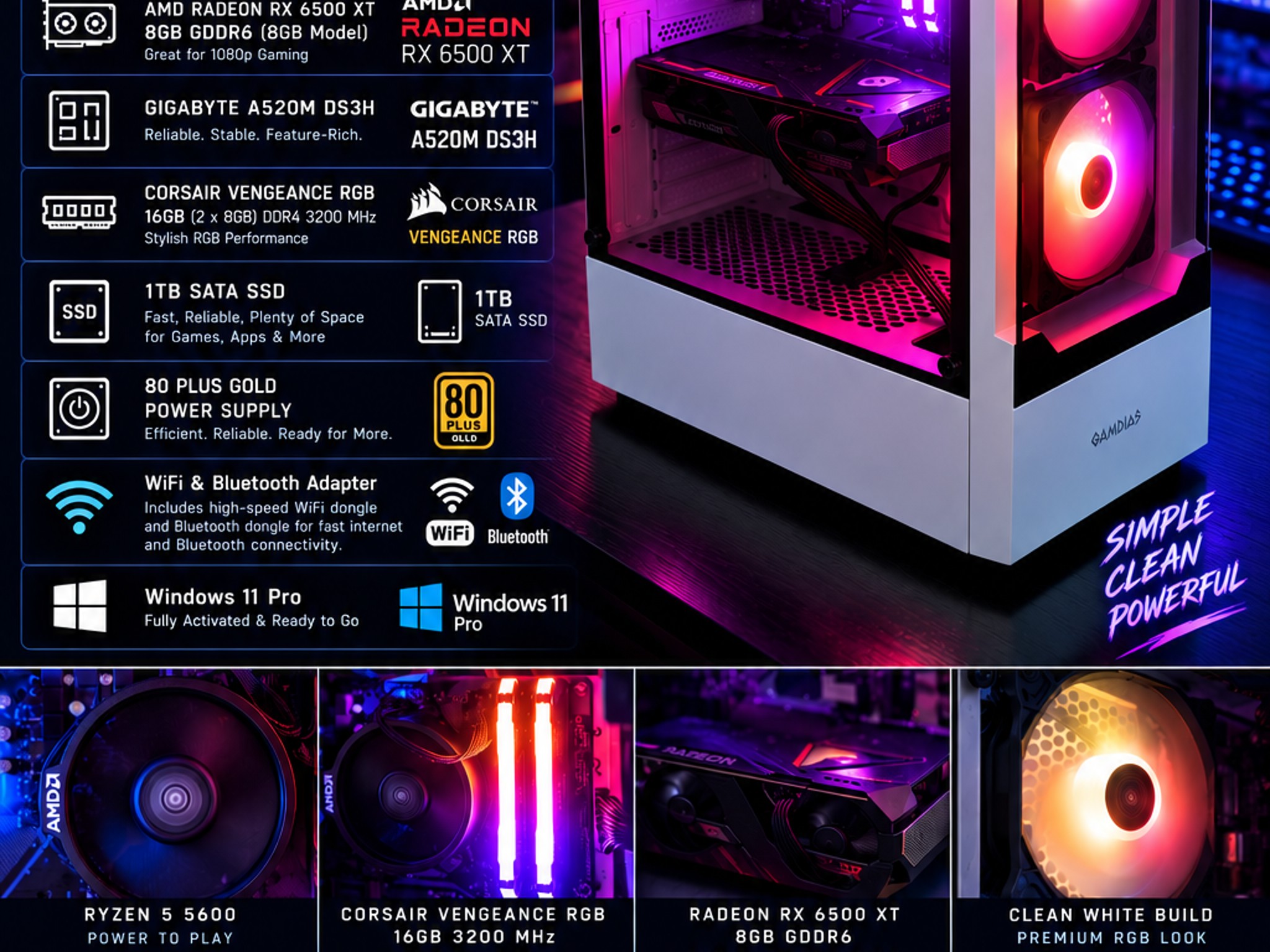 | RX 6500 XT 8GB Gaming PC | Ryzen 5 5600 | !Free Monitor! | "The Ghost" |