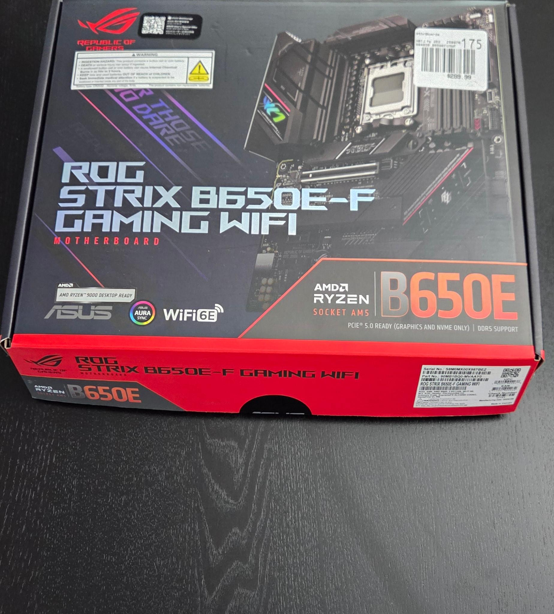 Asus ROG Strix B650e-f , AMD 7800X3D Gskill DDR5 6000 CL28