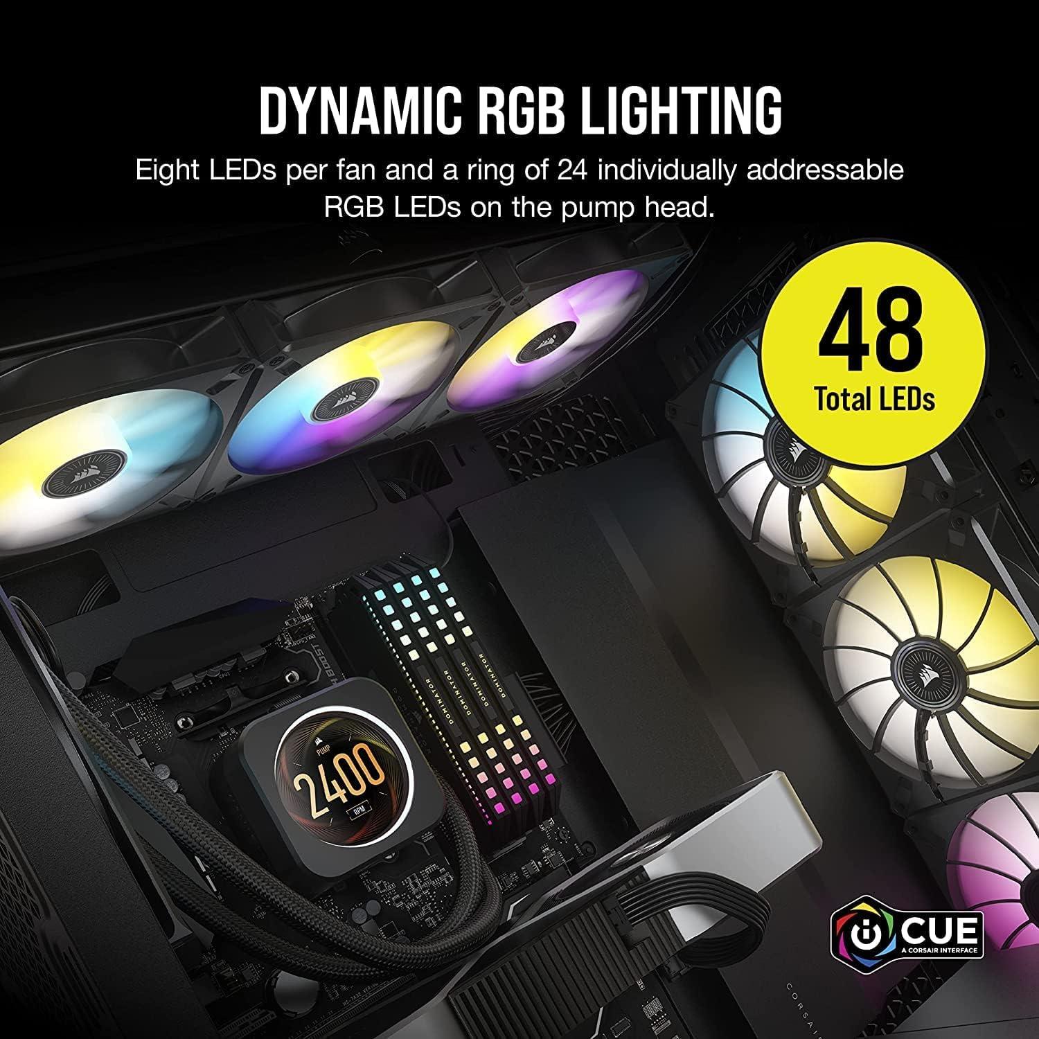 Corsair H150i Elite LCD AIO Liquid Cooler - LCD Screen - 360mm Black