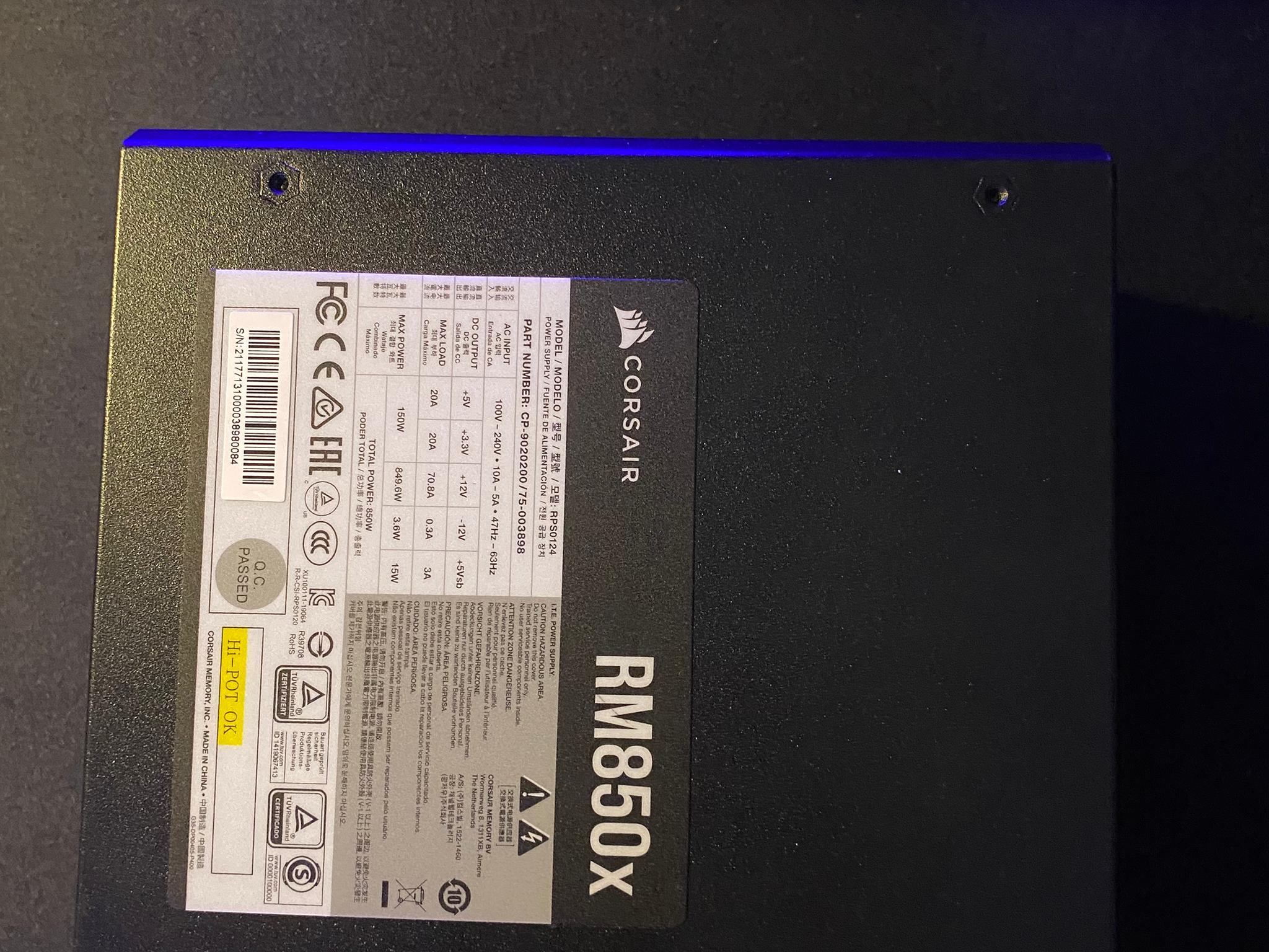 Corsair RMx Series™ RM850x / 850 Watt 80 PLUS Gold Fully Modular ATX PSU