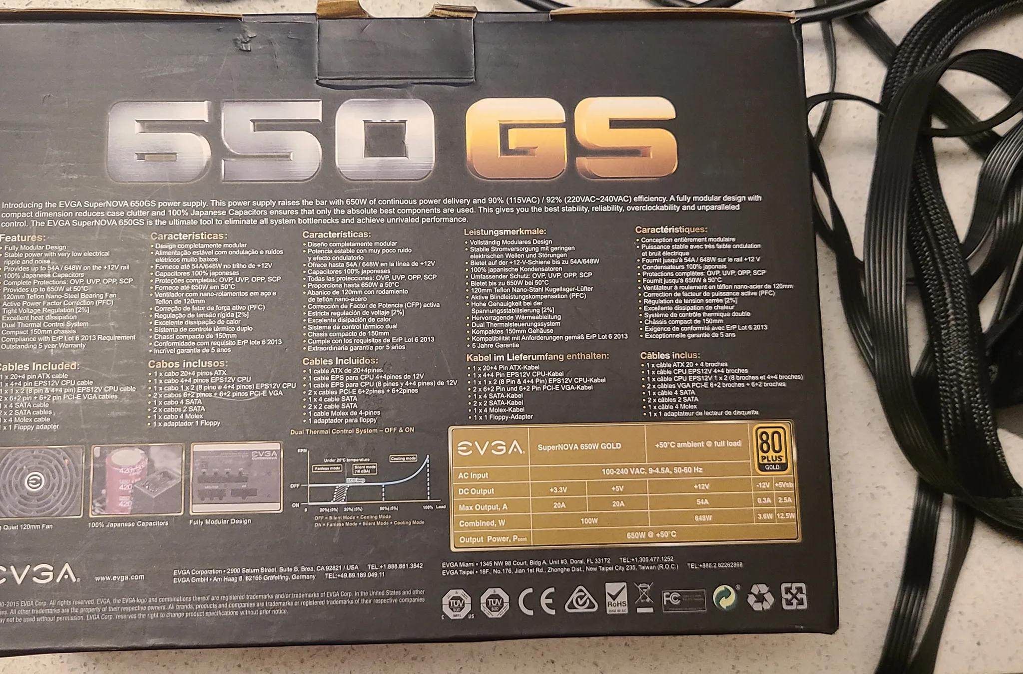 EVGA SuperNOVA 650 GS 650 W 80+ Gold Certified Fully Modular ATX Power Supply