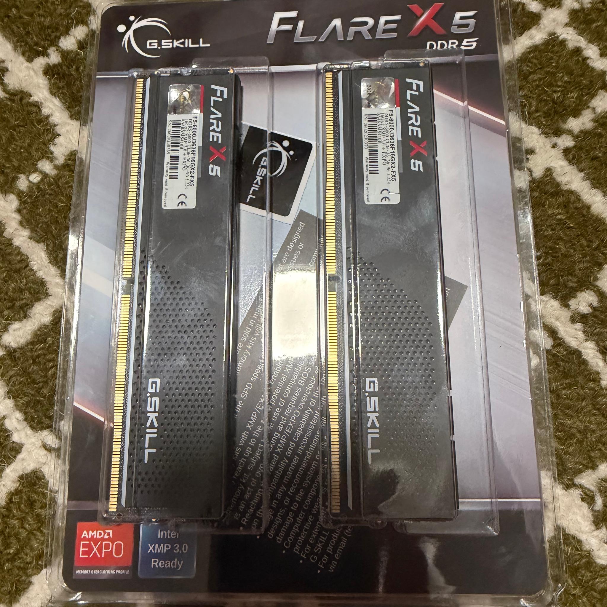 NEW G.Skill Flare X5 Series 32GB (2 x 16GB) DDR5-6000 PC5-48000 CL36 Dual Channel Desktop Memory Kit