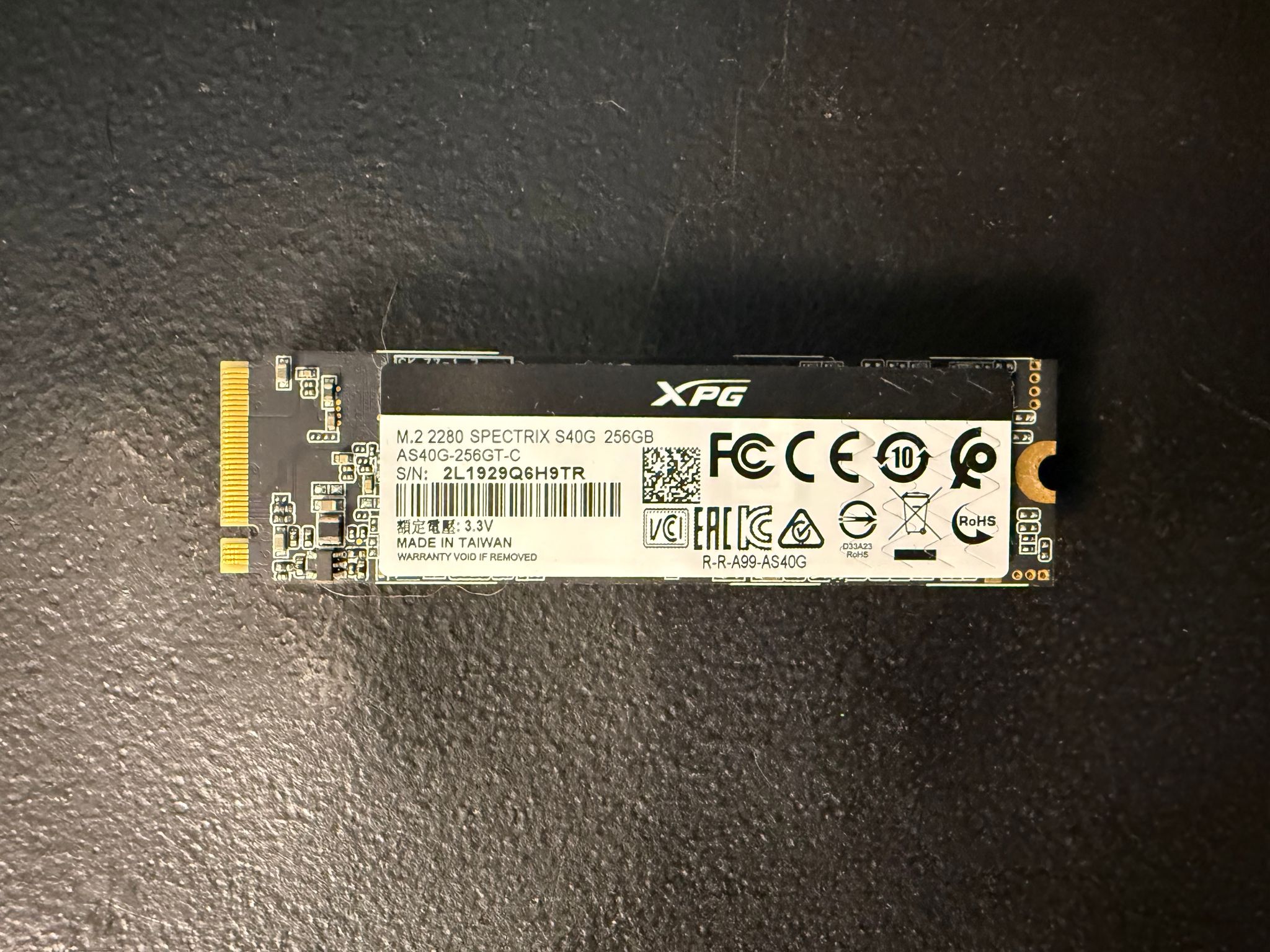 ADATA XPG SPECTRIX S40G RGB NVME SSD 256GB