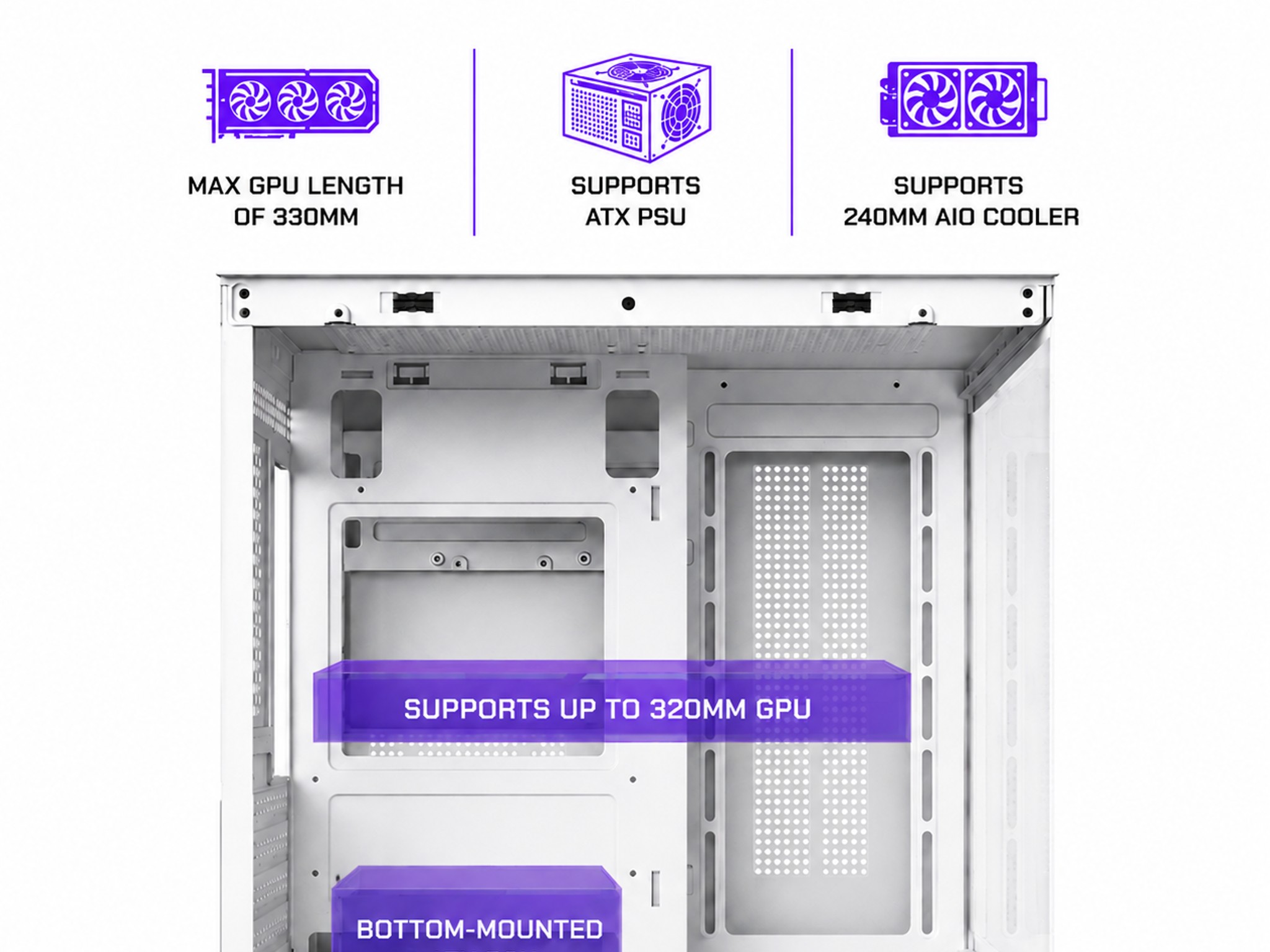 WHITE CUBEX ARGB GAMING PC MATX CASE – PANORAMIC TEMPERED GLASS
