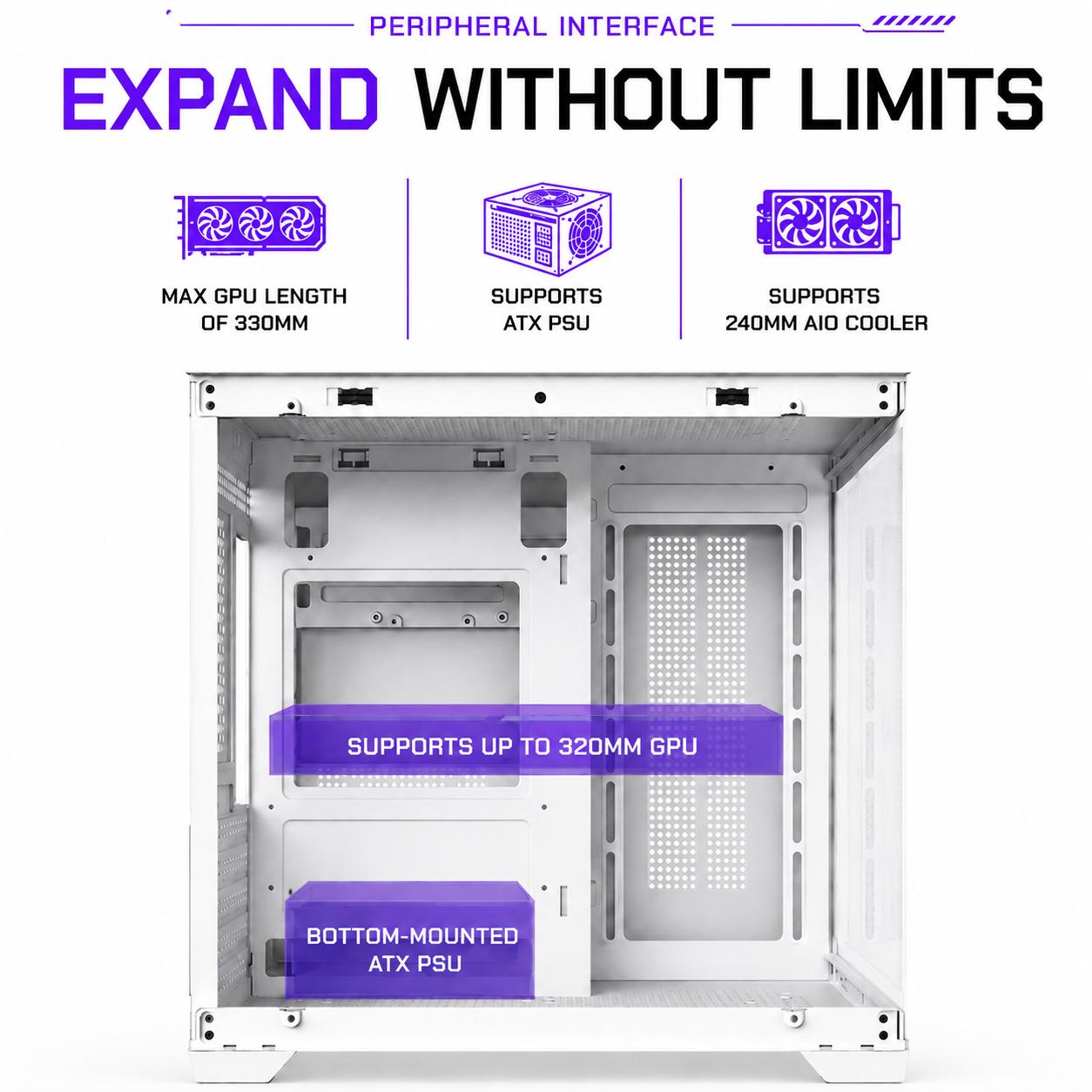 WHITE CUBEX ARGB GAMING PC MATX CASE – PANORAMIC TEMPERED GLASS
