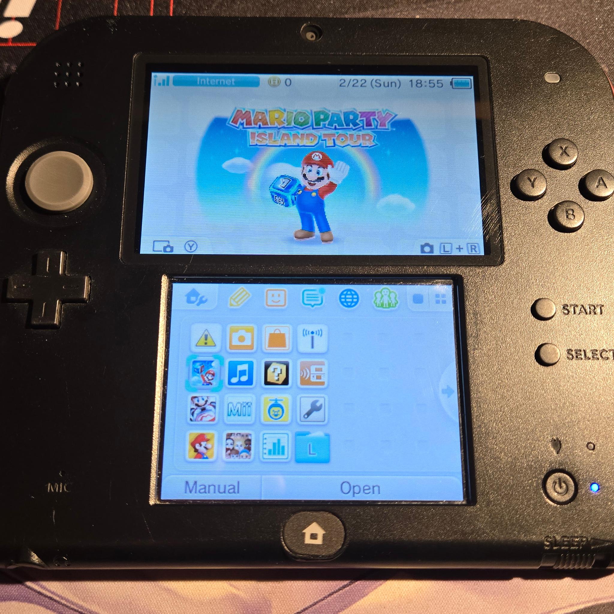 CUSTOM USED Nintendo 2DS Black/Red Handheld Console with Two (2) Games